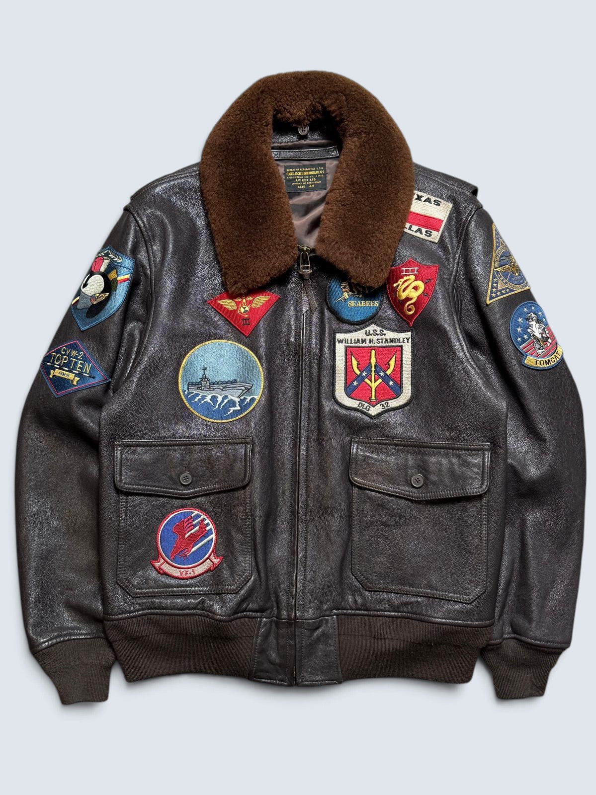Jacket/veste cuir cowhide flight G-1 Avirex LTD Japan exclusive Top Gun usn full patch black - 44 (XL)