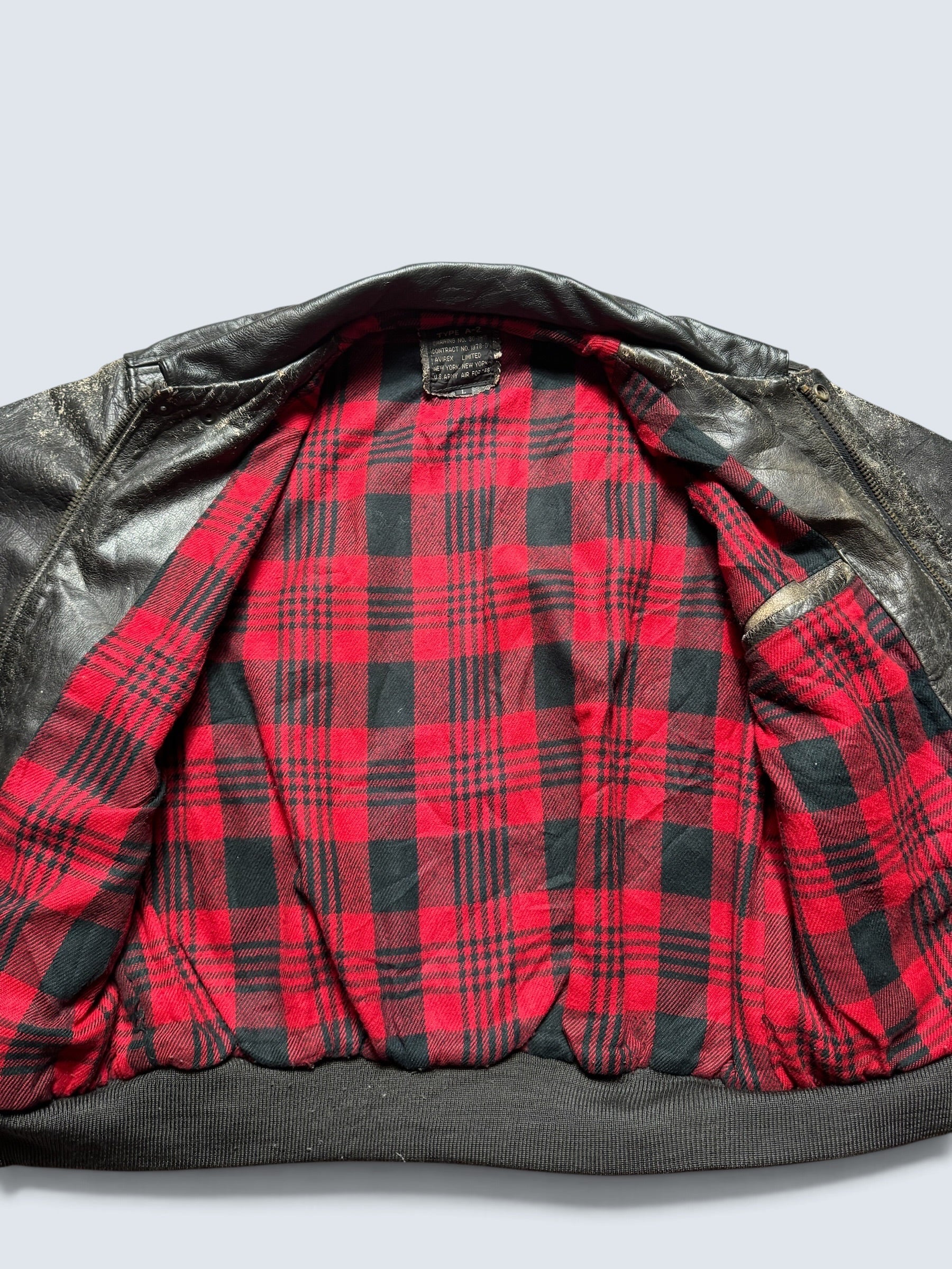 Jacket cuir cowhide bomber flight A-2 Avirex usa flag usaf nose art 90's - L
