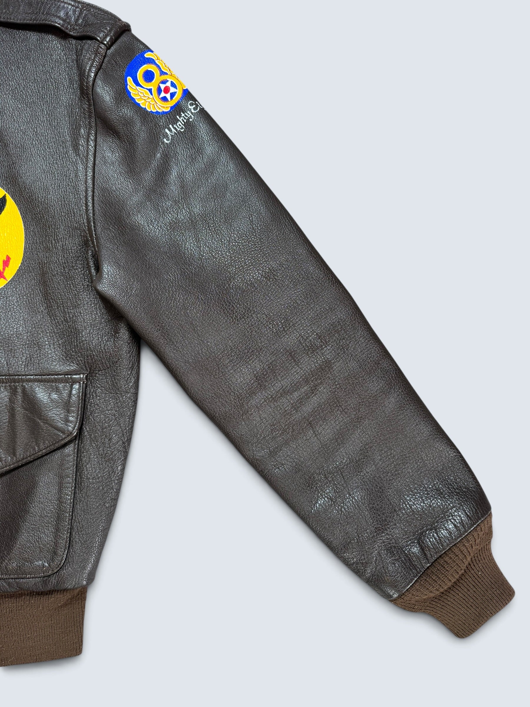 Jacket cuir goatskin flight A-2 Cooper usa usaf Little Gem nose art patch black 80’s - 38 (M)