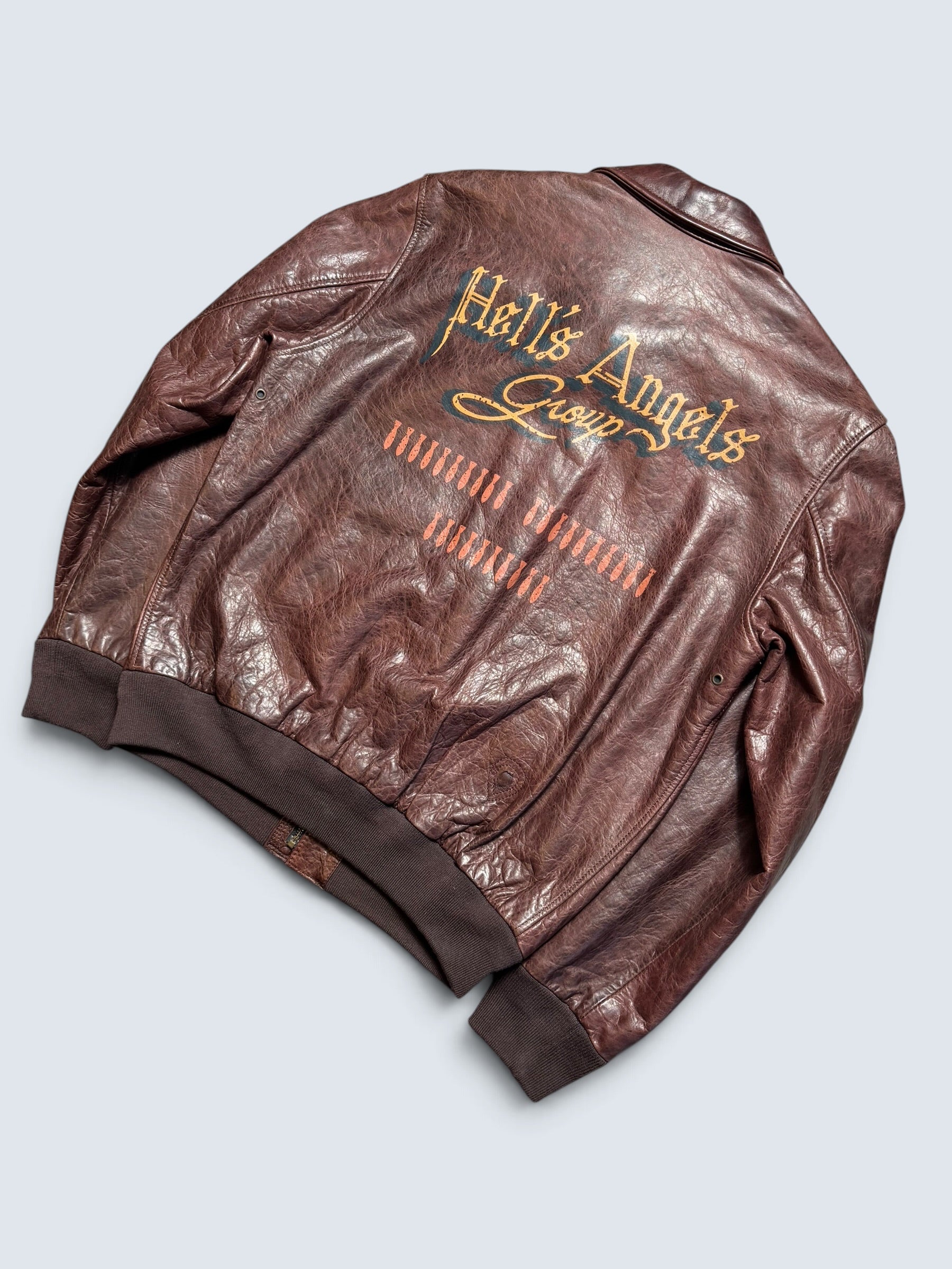 Jacket cuir horsehide flight A-2 Curphey Leather Hell's Angels patch & nose art usaf brown - 42 (L)