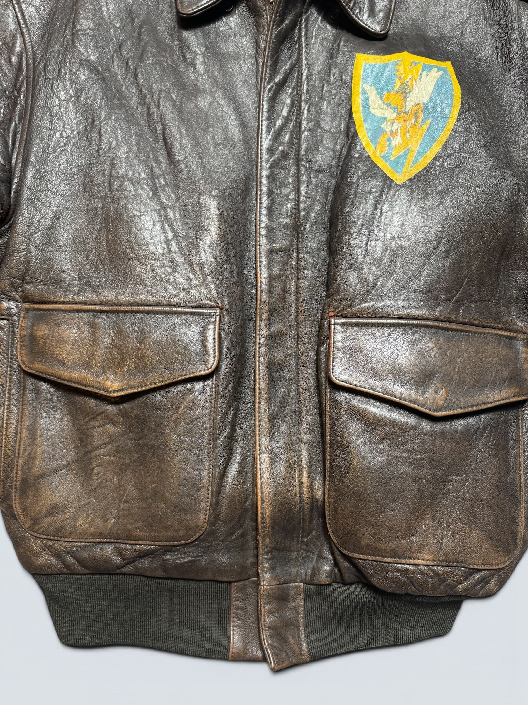 Jacket cuir cowhide flight A-2 Avirex usaf Glenn Millers nose art black 1998 - XL