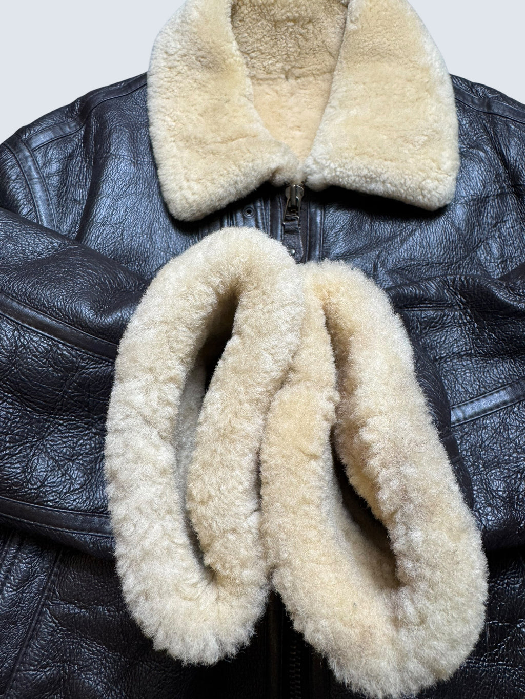 Jacket cuir bomber flight shearling aviator B-3 usaf black vintage 90’s - L