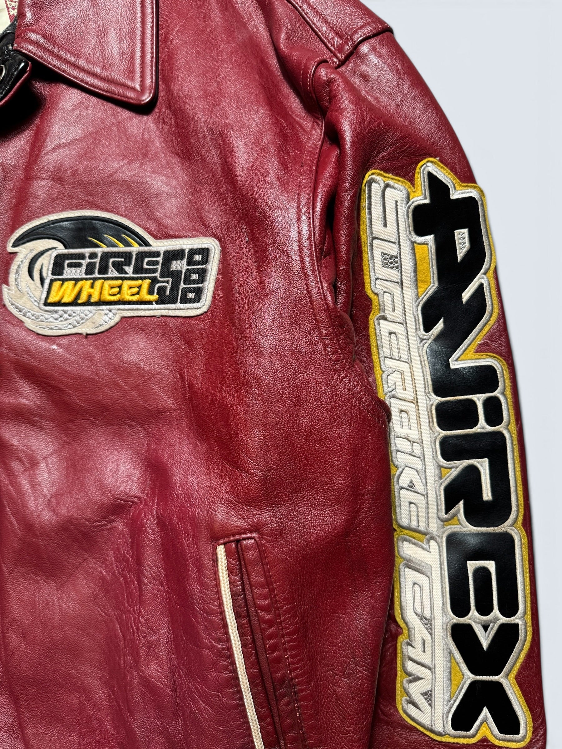Jacket cuir cowhide varsity sport Avirex superbike team usa burgundy vintage 90's - XL