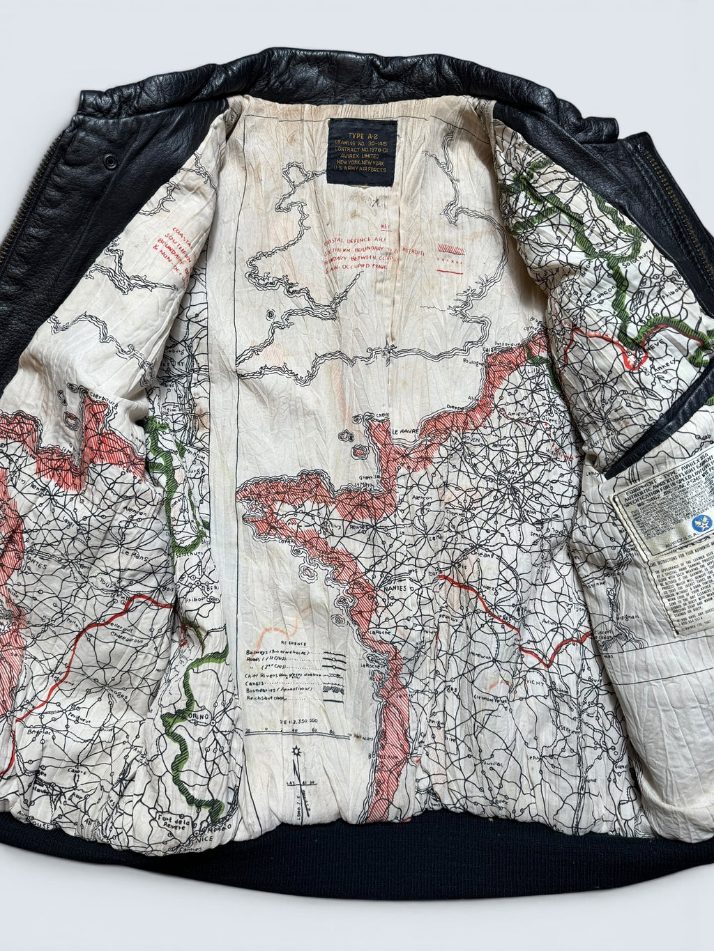 Jacket cuir cowhide flight A-2 Avirex usaf flying tigers nose art patch black 90’s - S/M