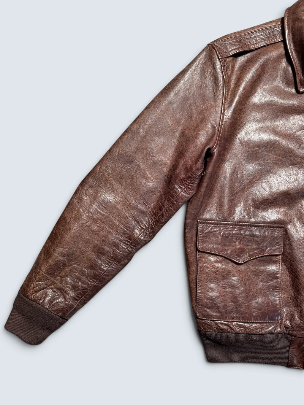 Jacket cuir horsehide flight A-2 Curphey Leather Hell's Angels patch & nose art usaf brown - 40 (M)