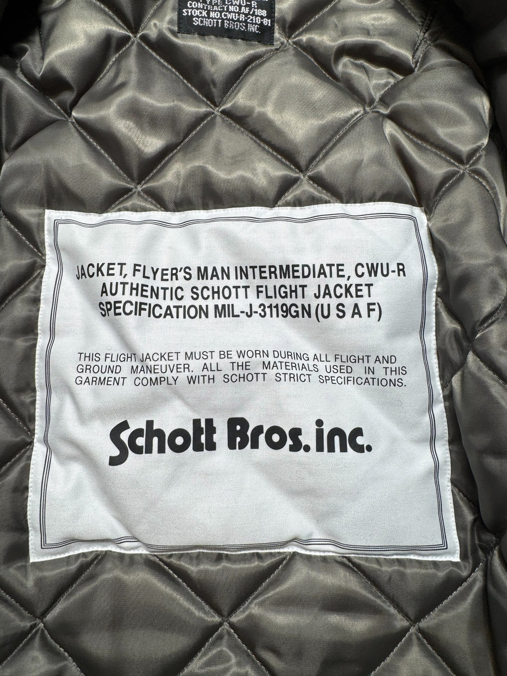 Jacket bomber fly Schott Bros nyc CWU-R/45P usaf kaki/grey vintage 90’s - L/XL