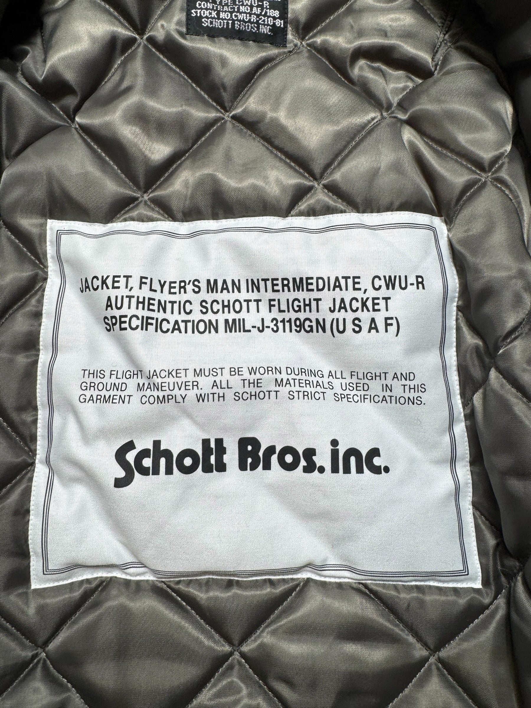 Jacket bomber fly Schott Bros nyc CWU-R/45P usaf kaki/grey vintage 90’s - L/XL