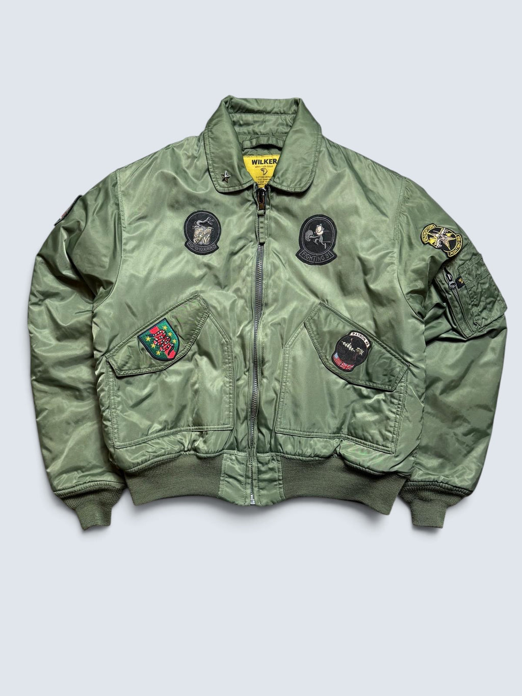 Jacket bomber flight CWU-45P Wilker Industries full patch kaki vintage 00’s - L