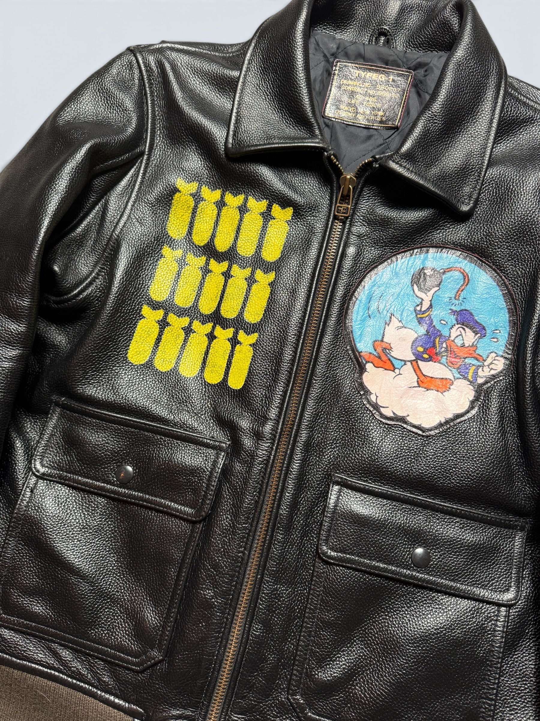 Jacket cuir cowhide flight G-1 Life Tools usn Donald Duck full patch black 90’s - M/L