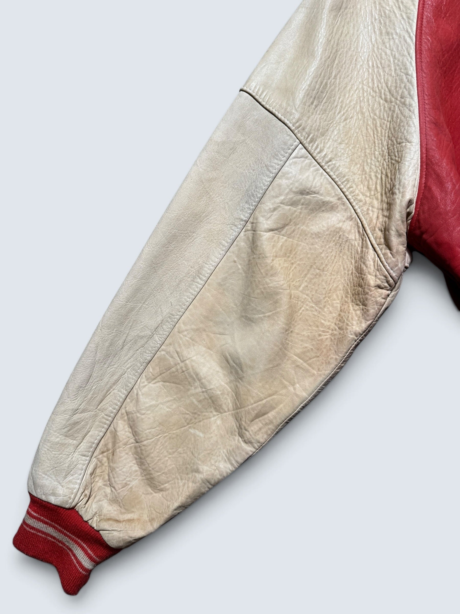 Jacket cuir varsity baseball stadium Schott NYC made in USA red white vintage 80/90’s - XL