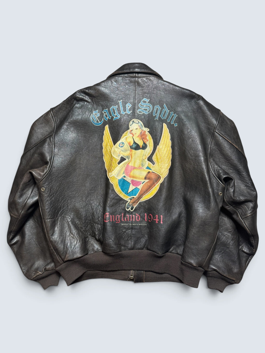 Jacket cuir flight A-2 Avirex usaf England 1941 nose art patch black 90’s - 2XL/3XL
