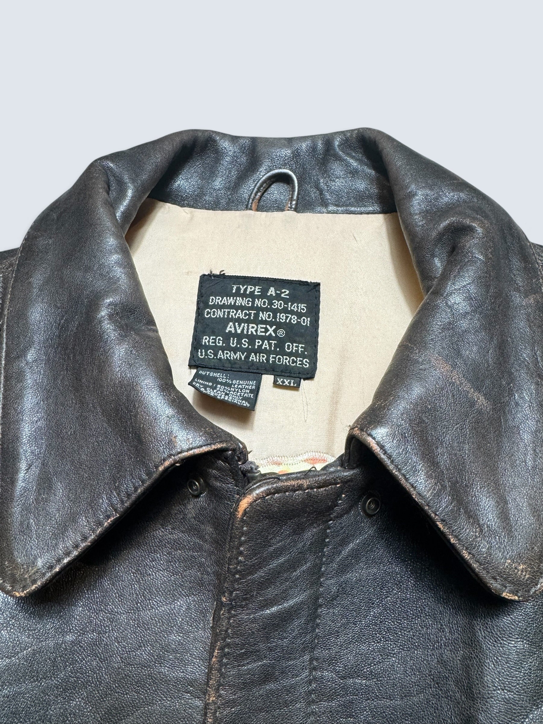 Jacket cuir flight A-2 Avirex usaf England 1941 nose art patch black 90’s - 2XL/3XL