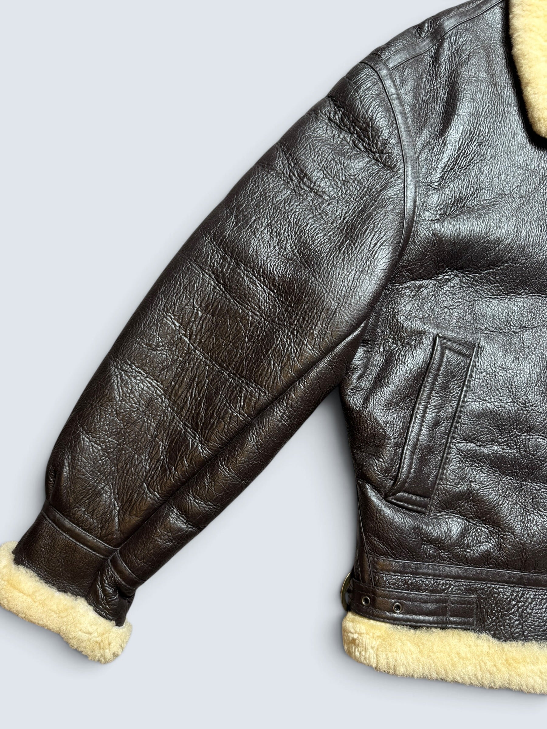 Jacket cuir bomber flight shearling aviator B-3 usaf black vintage 90’s - L