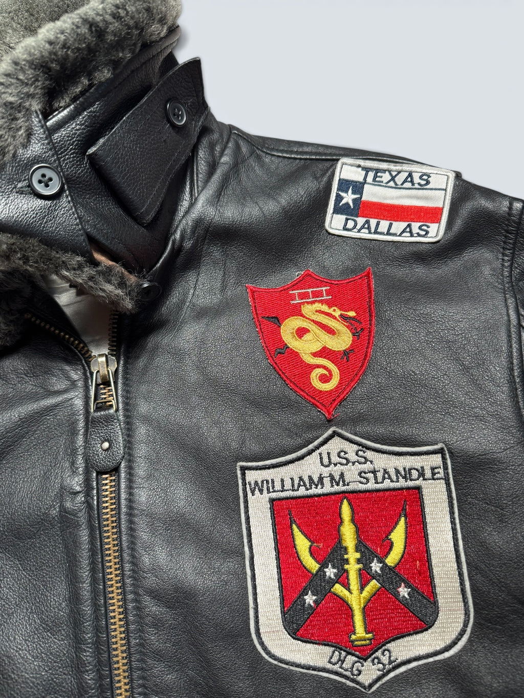 Jacket unisexe cuir cowhide flight G-1 Avirex LTD Top Gun usn full patch black 1998 - M