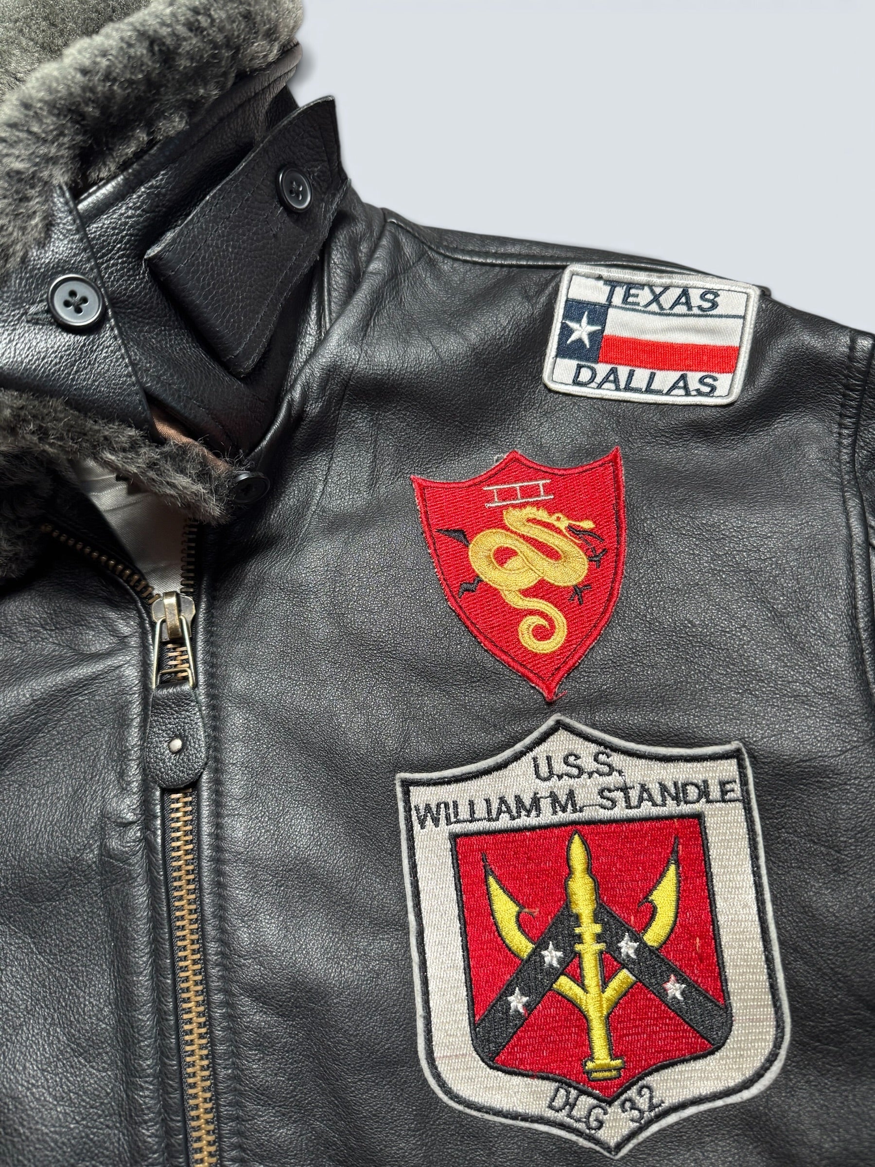 Jacket unisexe cuir cowhide flight G-1 Avirex LTD Top Gun usn full patch black 1998 - M