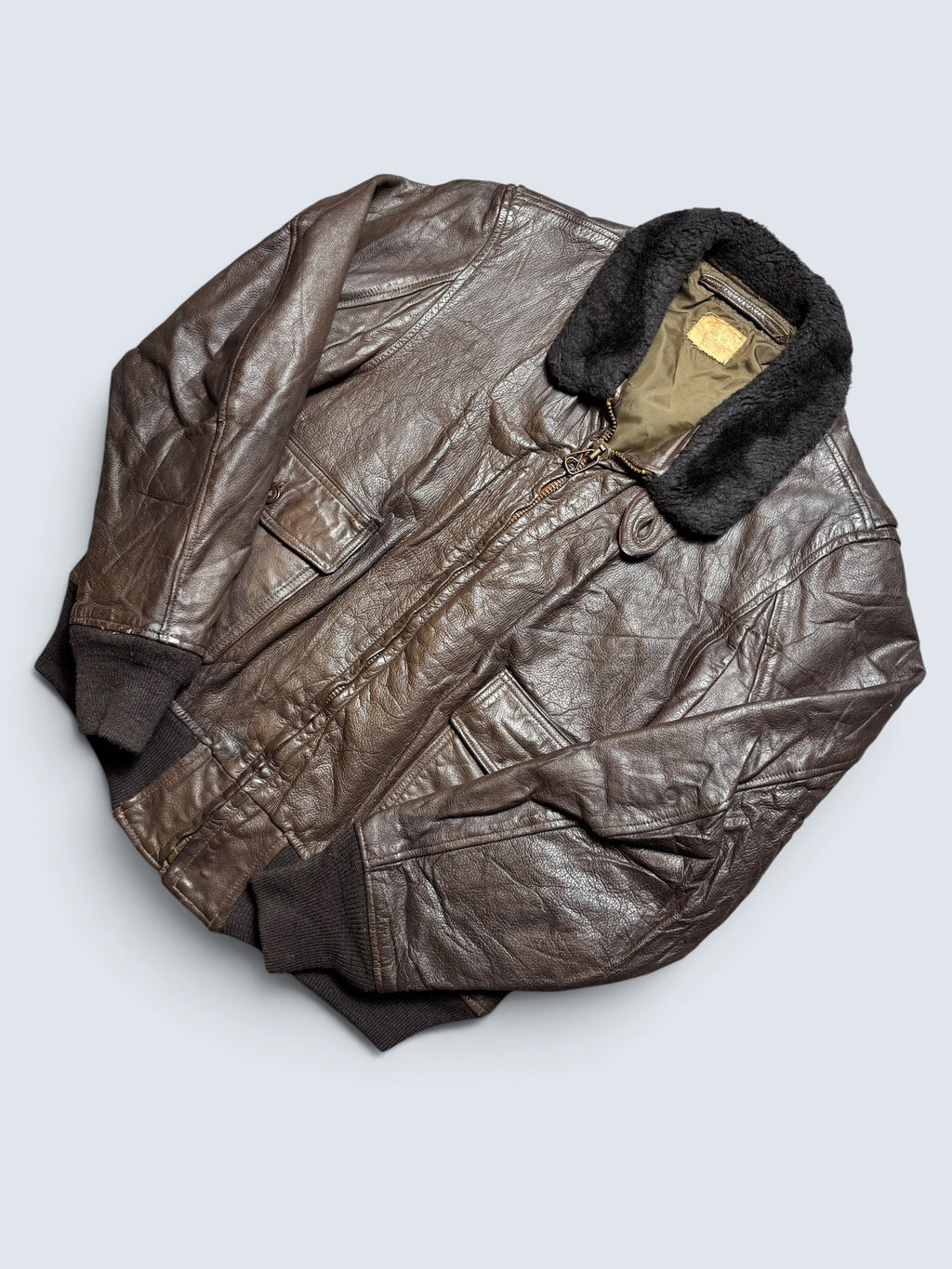 Jacket cuir goatskin flight G-1 original US Navy Ralph Edwards 1977 Cold War Era - 46 (XL)