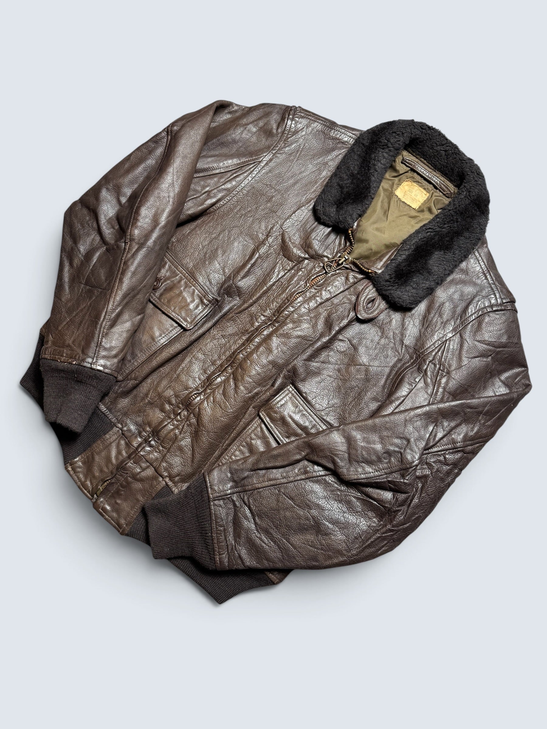 Jacket cuir goatskin flight G-1 original US Navy Ralph Edwards 1977 Cold War Era - 46 (XL)