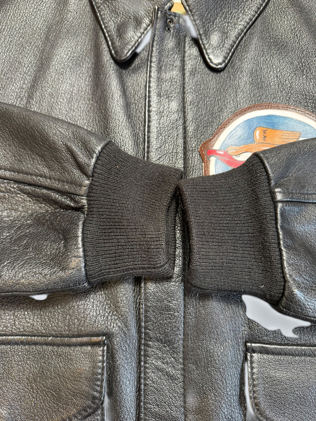 Jacket cuir goatskin flight A-2 Cooper usa usaf Nine-o-Nine nose art patch black 80’s - 40 (M)