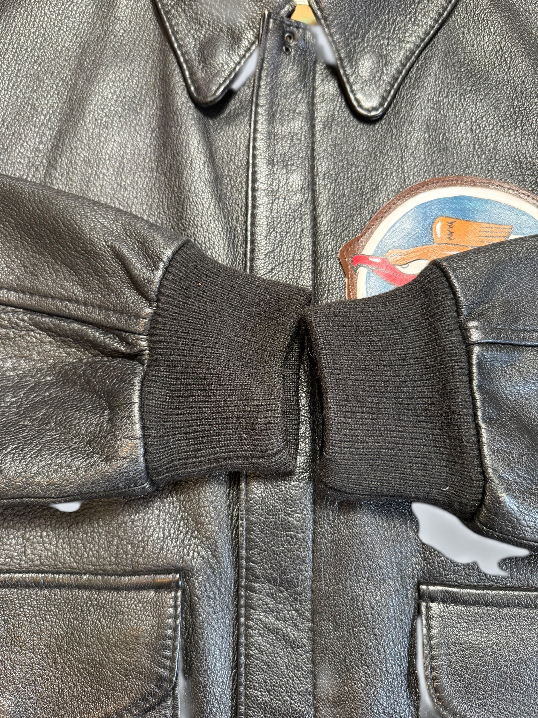 Jacket cuir goatskin flight A-2 Cooper usa usaf Nine-o-Nine nose art patch black 80’s - 40 (M)