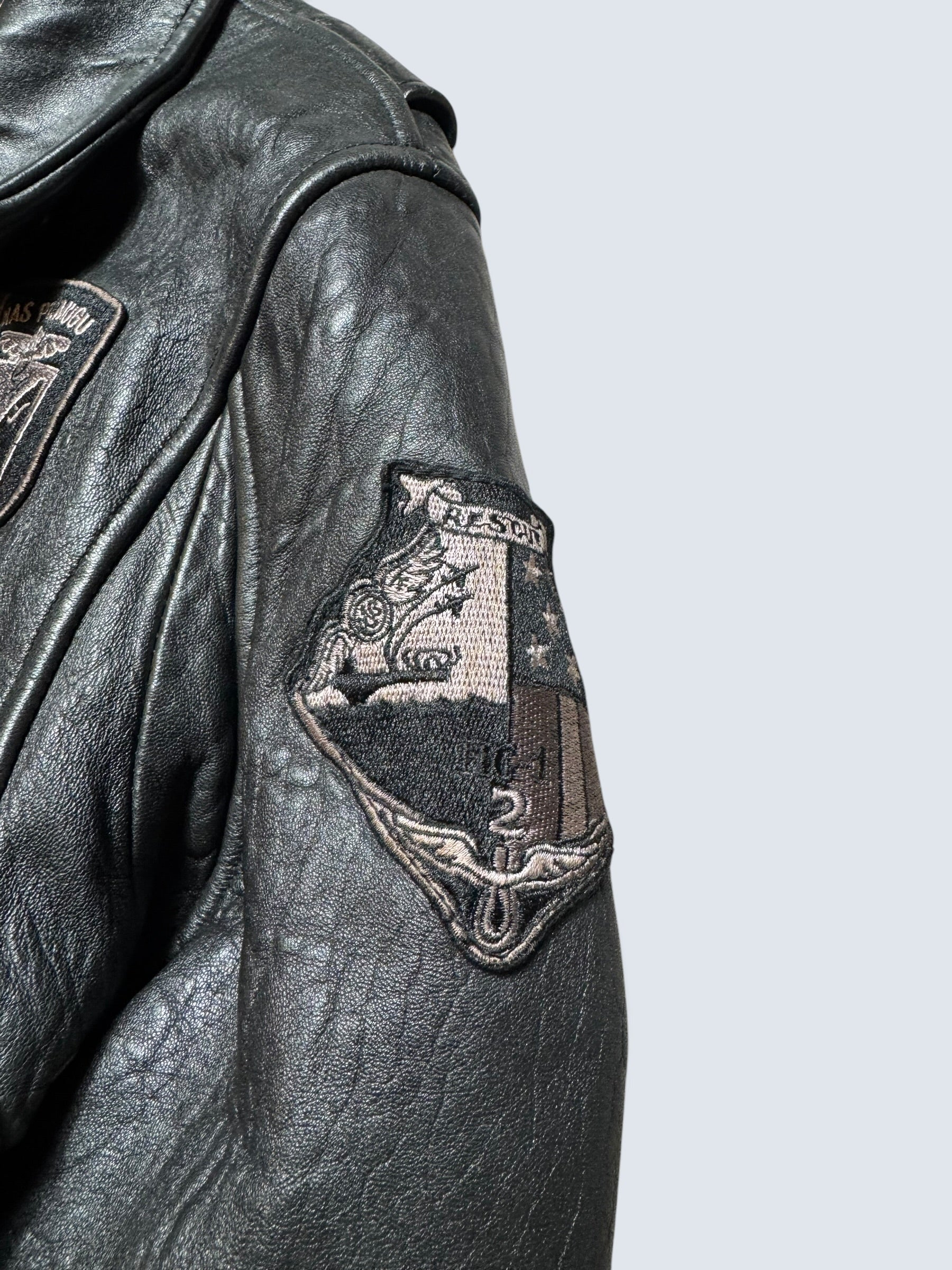 Jacket cuir cowhide flight pilot Schott NYC G-1 usn wings of gold full patch black 00's - M