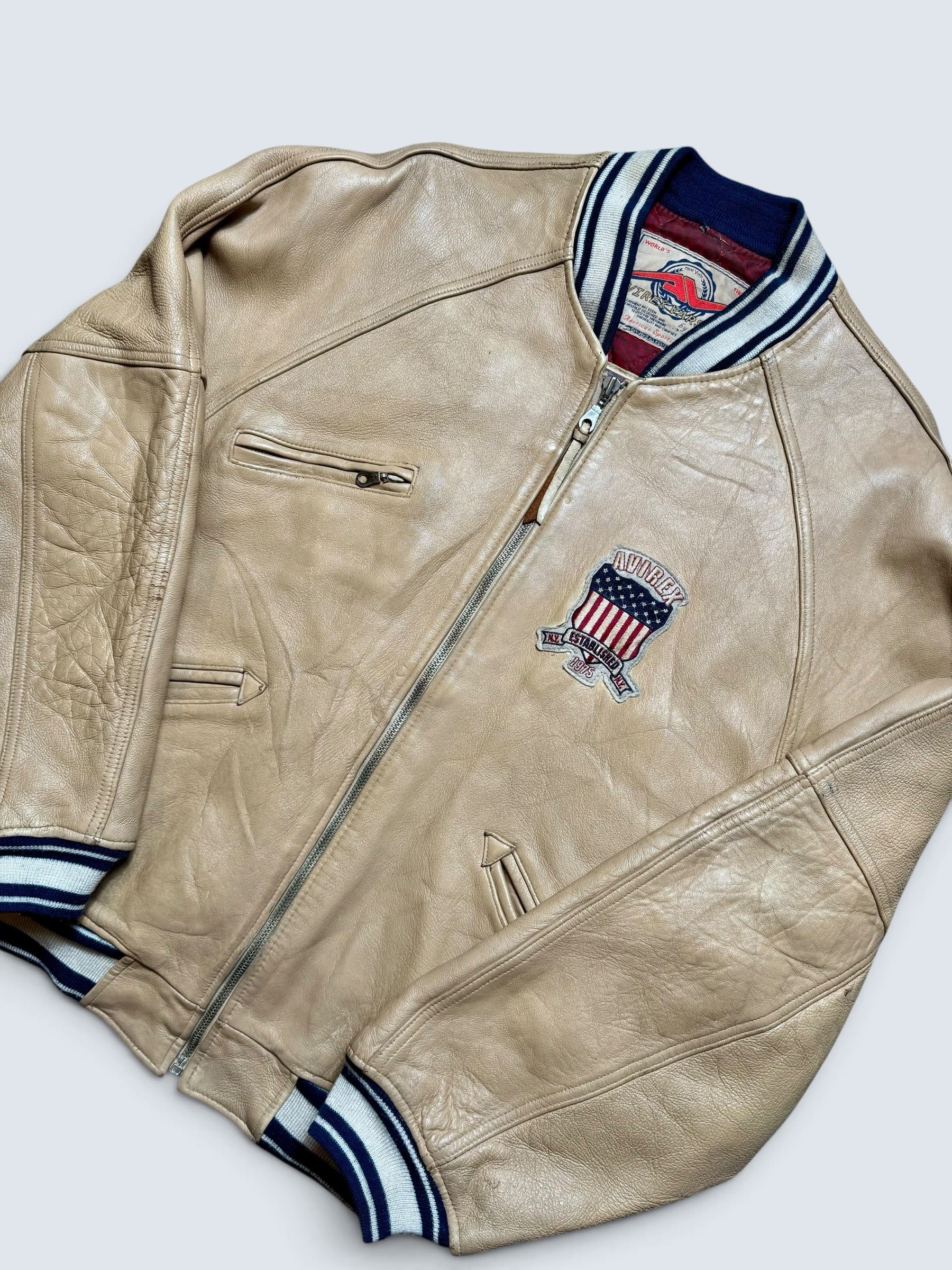 Jacket cuir varsity baseball sport Avirex ltd usa beige vintage 90’s - L