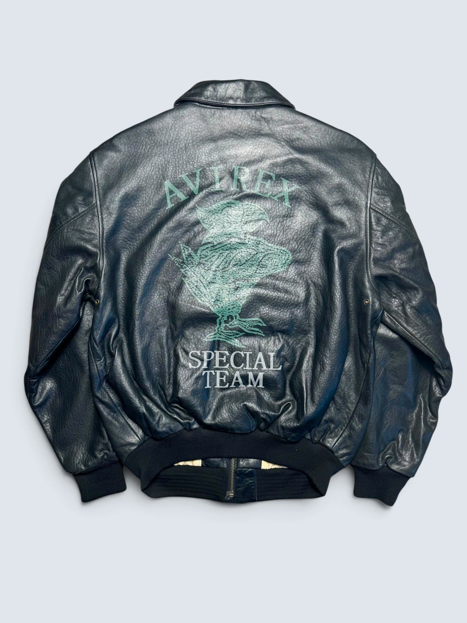 Jacket cuir cowhide flight A-2 Avirex usaf special team patch black 90’s - M