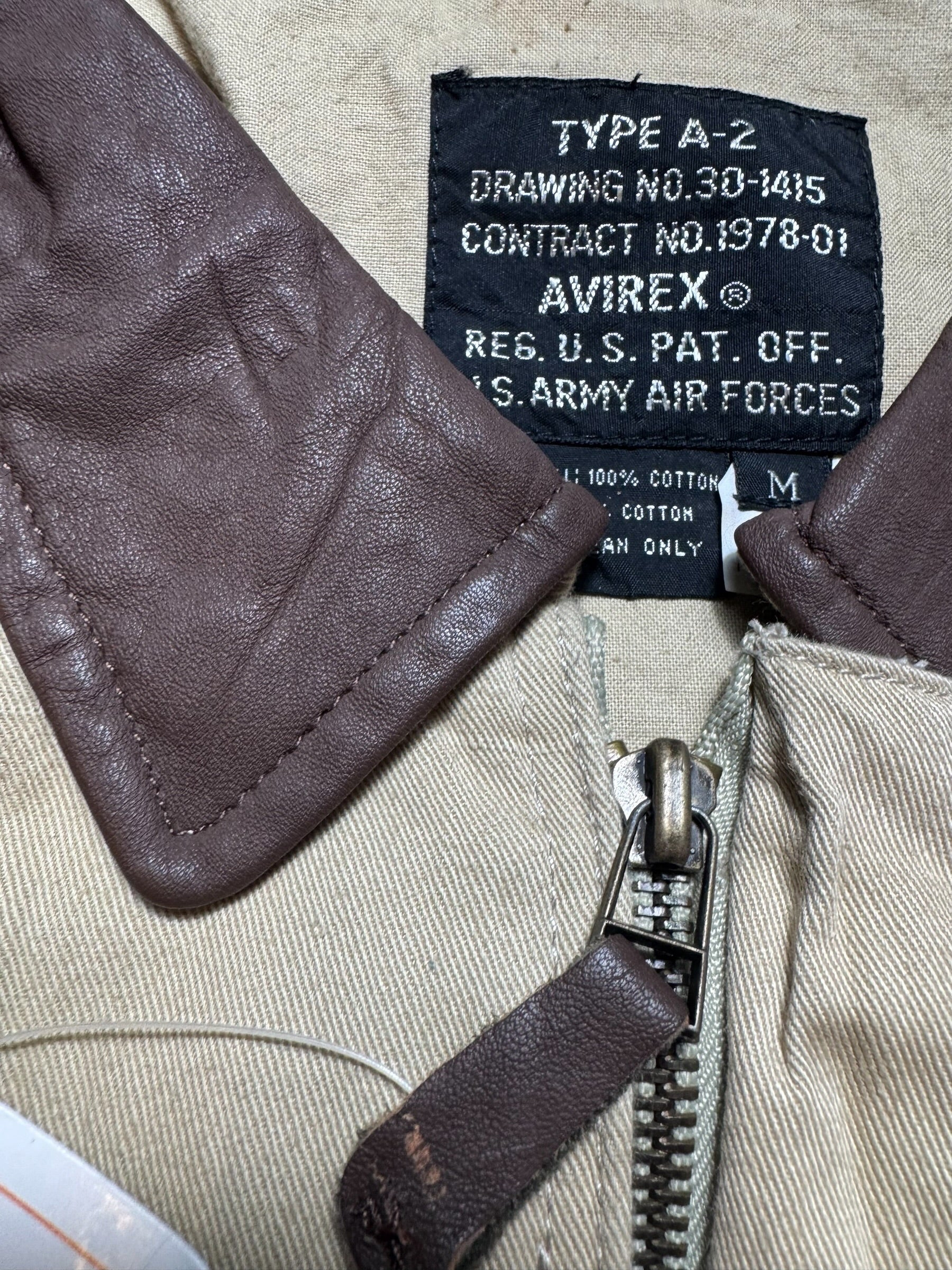 Jacket deadstock flight A-2 Cotton Twill Avirex usa usaf patch beige 1992 - L/XL