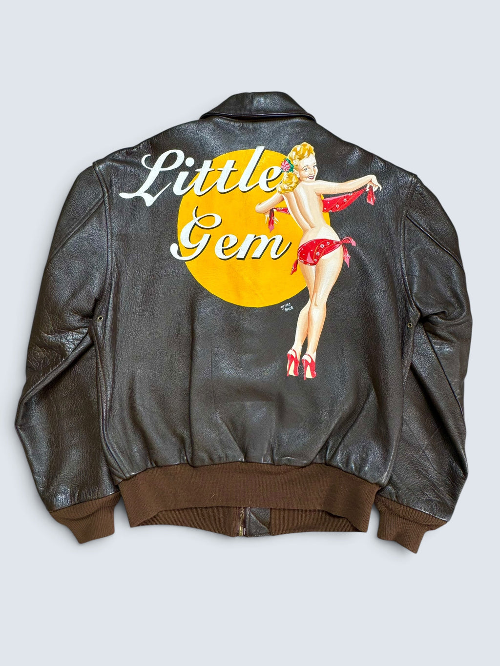 Jacket cuir goatskin flight A-2 Cooper usa usaf Little Gem nose art patch black 80’s - 38 (M)