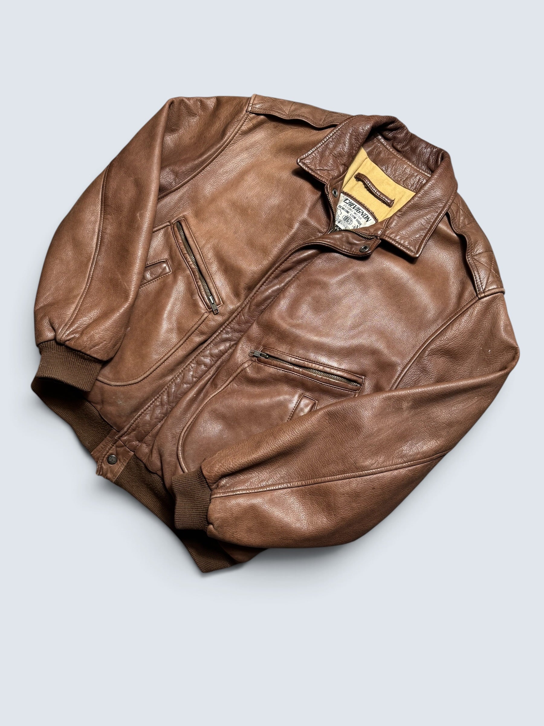 Jacket cuir cowhide flight bomber G-2 Chevignon Flying wear brown 80’s - L