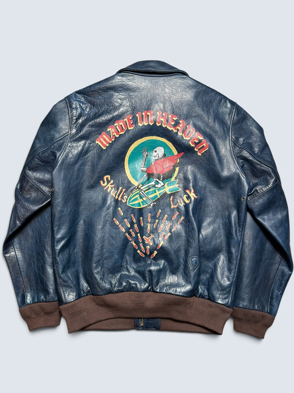 Jacket cuir horsehide bomber flight A-2 Curphey Leather patch & nose art usaf navy - 42 (L)