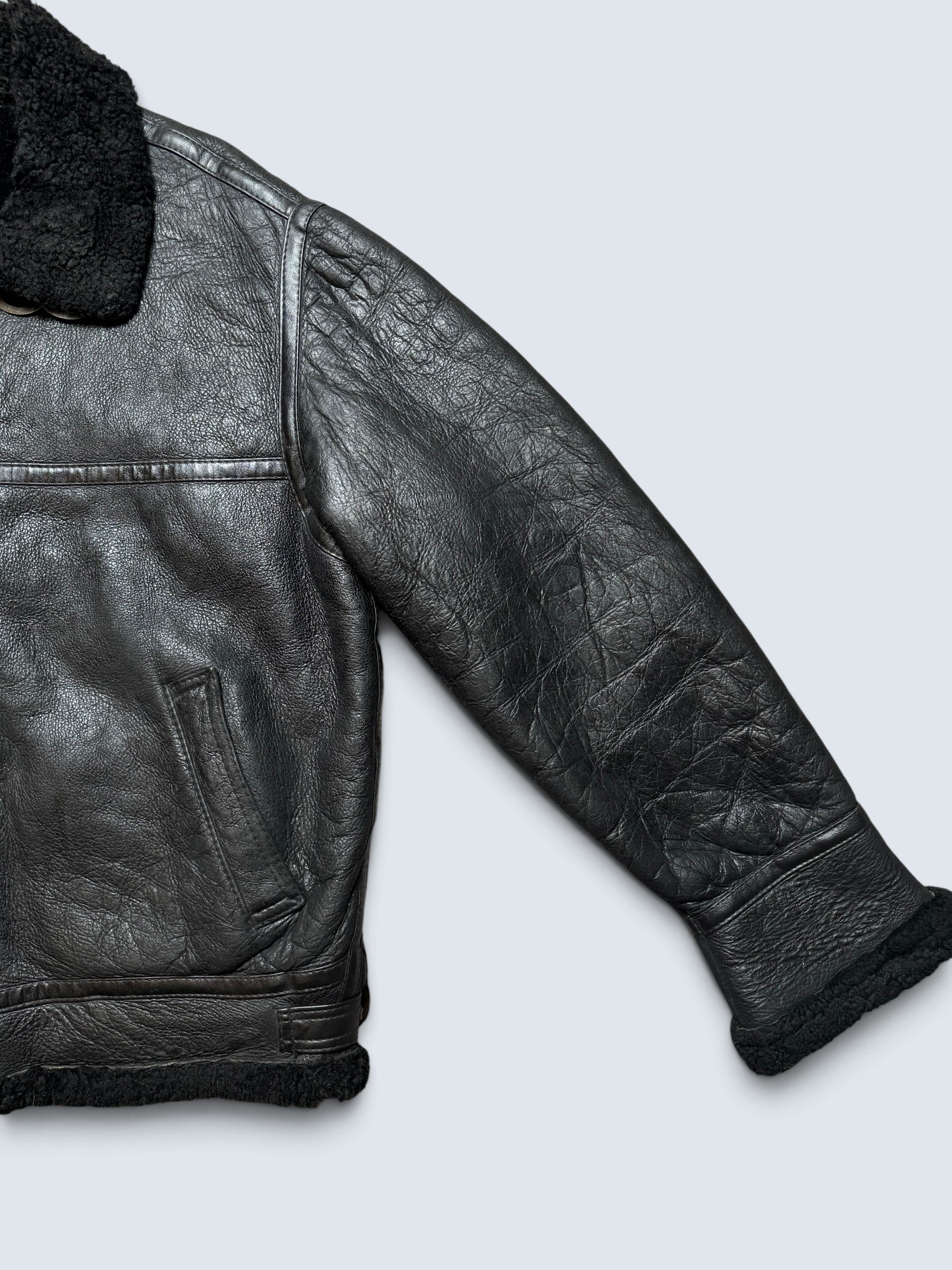 Jacket cuir bomber flight shearling aviator B-3 Aviation Co usaf black vintage 90’s - XL/XXL