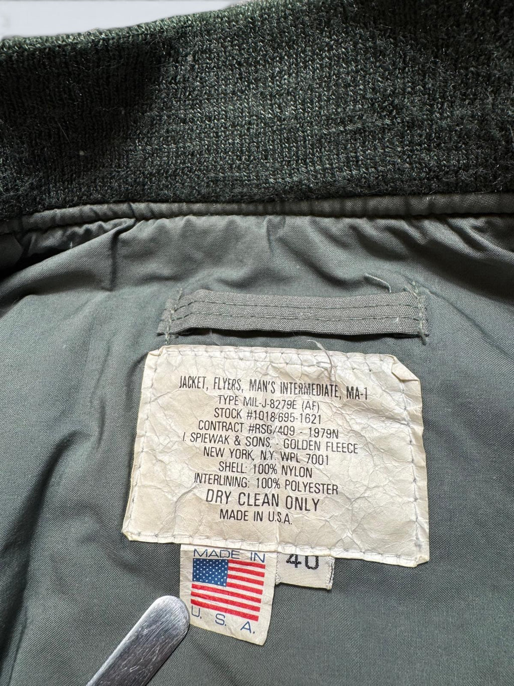 Jacket nylon bomber Ma-1 Golden Fleece made in USA sage green original 1979 - 40 (M)