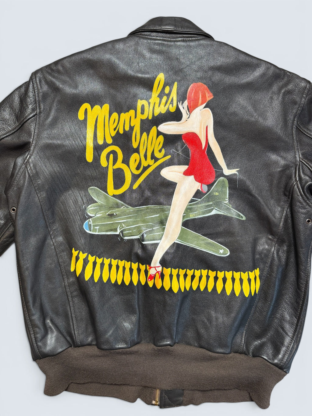 Jacket cuir goatskin flight A-2 Cockpit made in usa usaf Menphis Belle nose art patch black - 40 (L/XL)