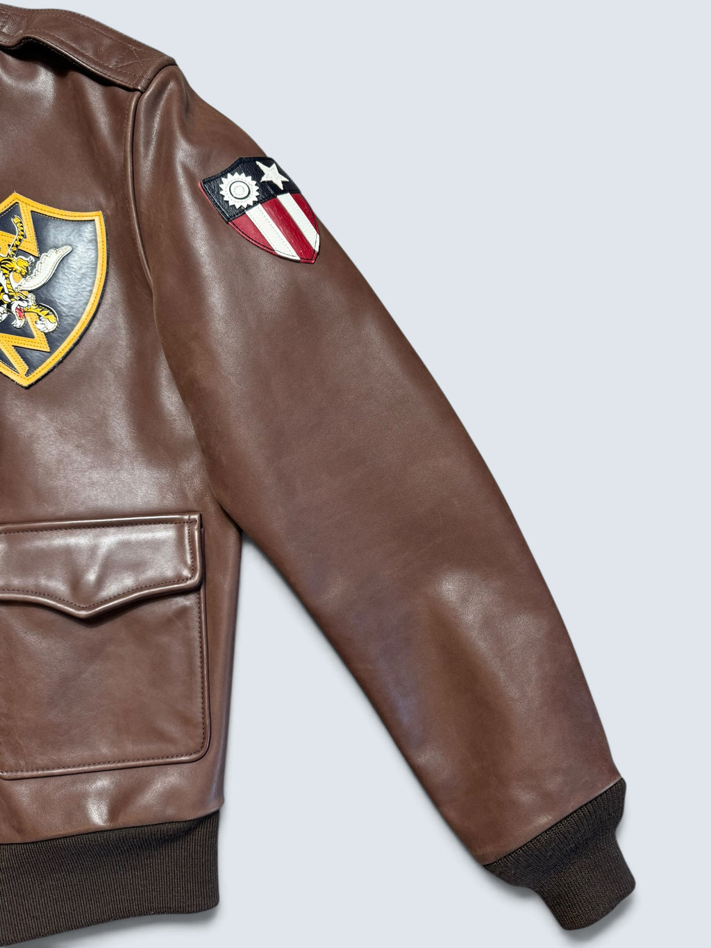 Jacket cuir cowhide flight A-2 Avirex LTD usaf flying tigers full patch brown - 38 (S/M)