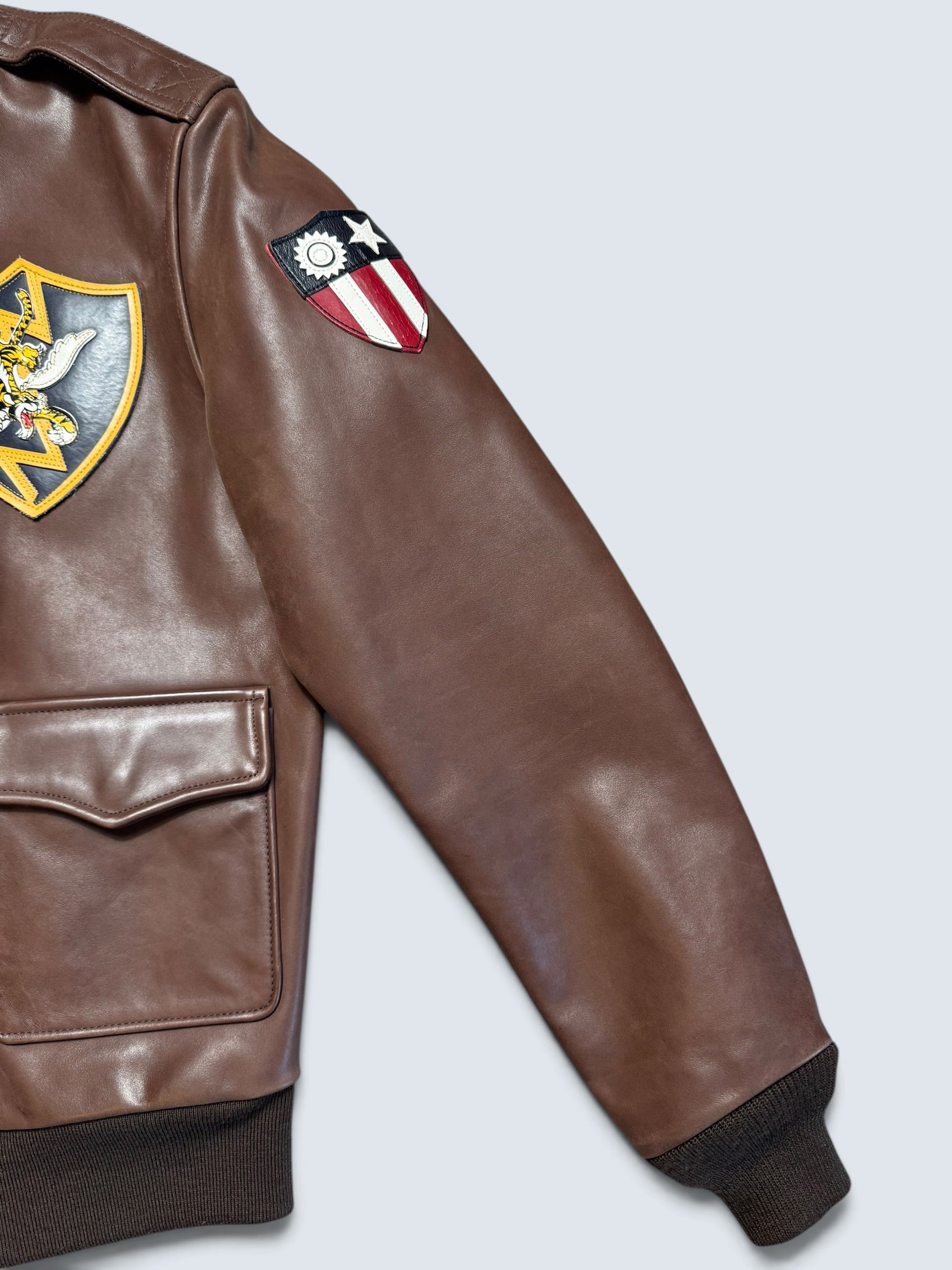 Jacket cuir cowhide flight A-2 Avirex LTD usaf flying tigers full patch brown - 38 (S/M)