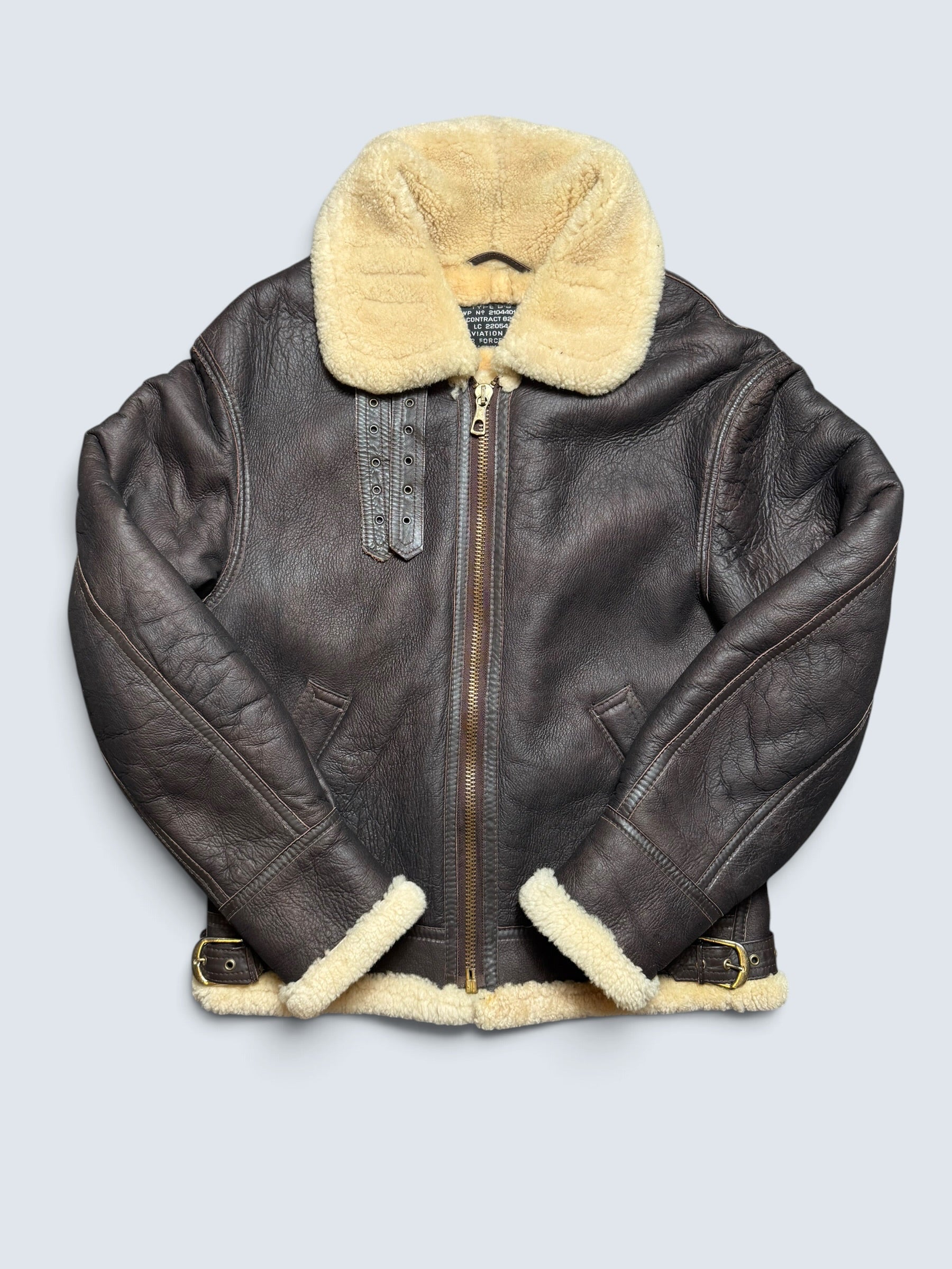 Jacket cuir bomber flight shearling B-3 Aviation Co usaf brown vintage 90’s - M/L