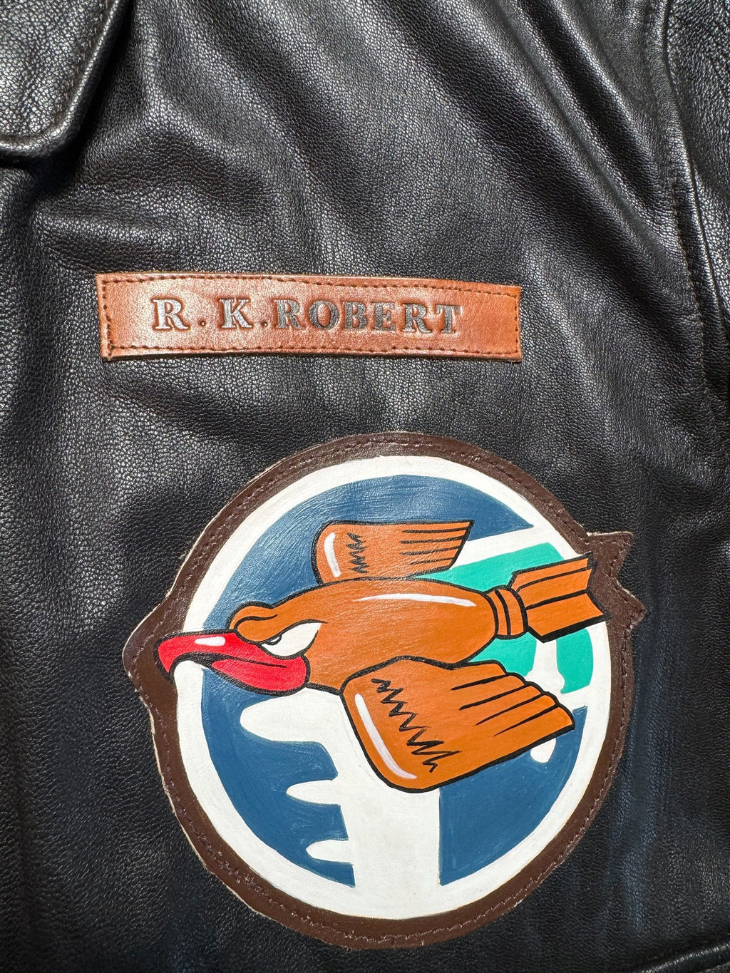 Jacket cuir goatskin flight A-2 Cockpit made in usa usaf Menphis Belle nose art patch black - 40 (L/XL)