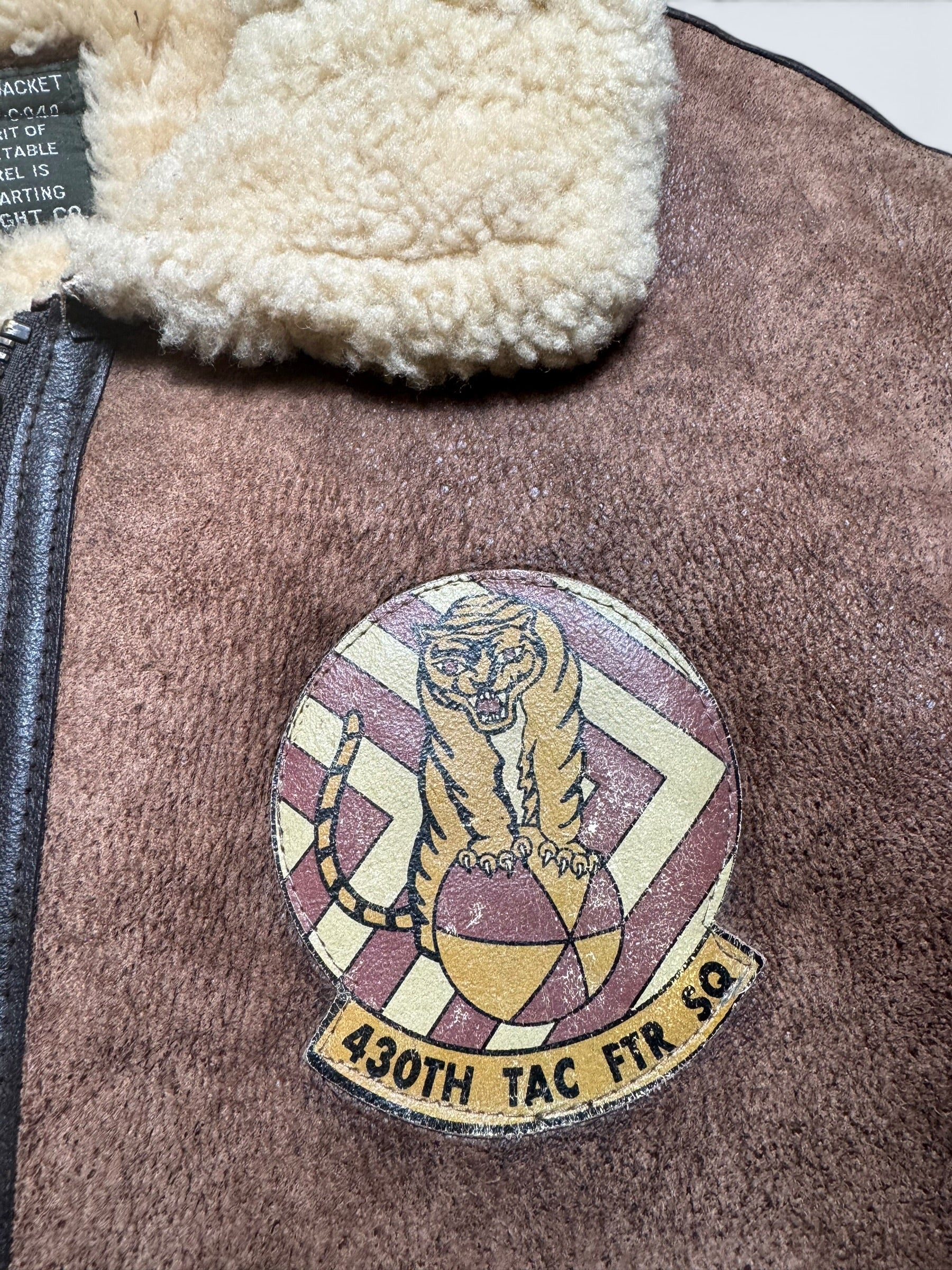 Jacket cuir flight shearling B-3 Dog Fight usaf 430th patch brown vintage 90’s - L/XL