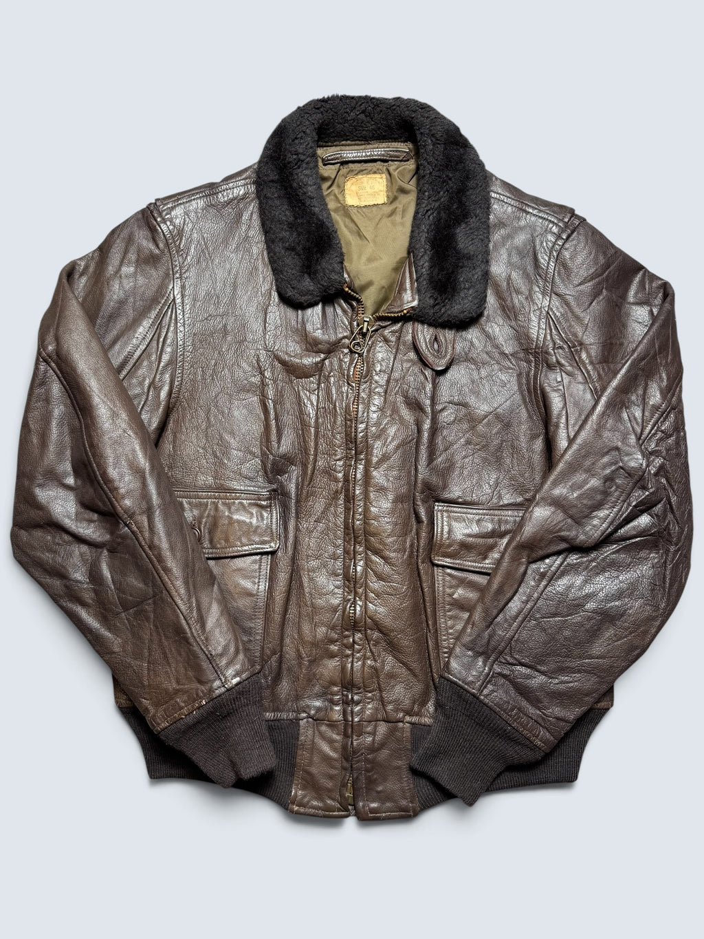 Jacket cuir goatskin flight G-1 original US Navy Ralph Edwards 1977 Cold War Era - 46 (XL)