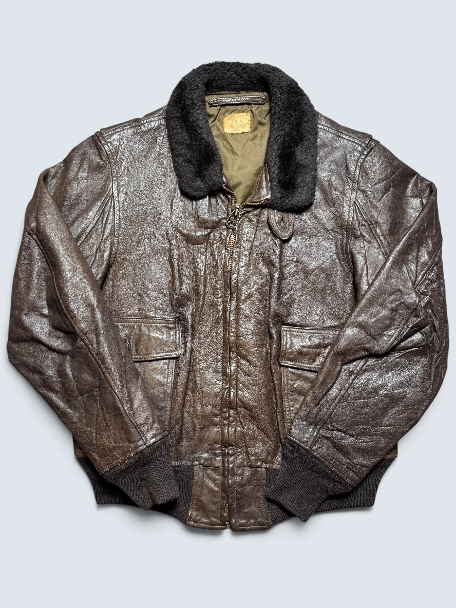 Jacket cuir goatskin flight G-1 original US Navy Ralph Edwards 1977 Cold War Era - 46 (XL)
