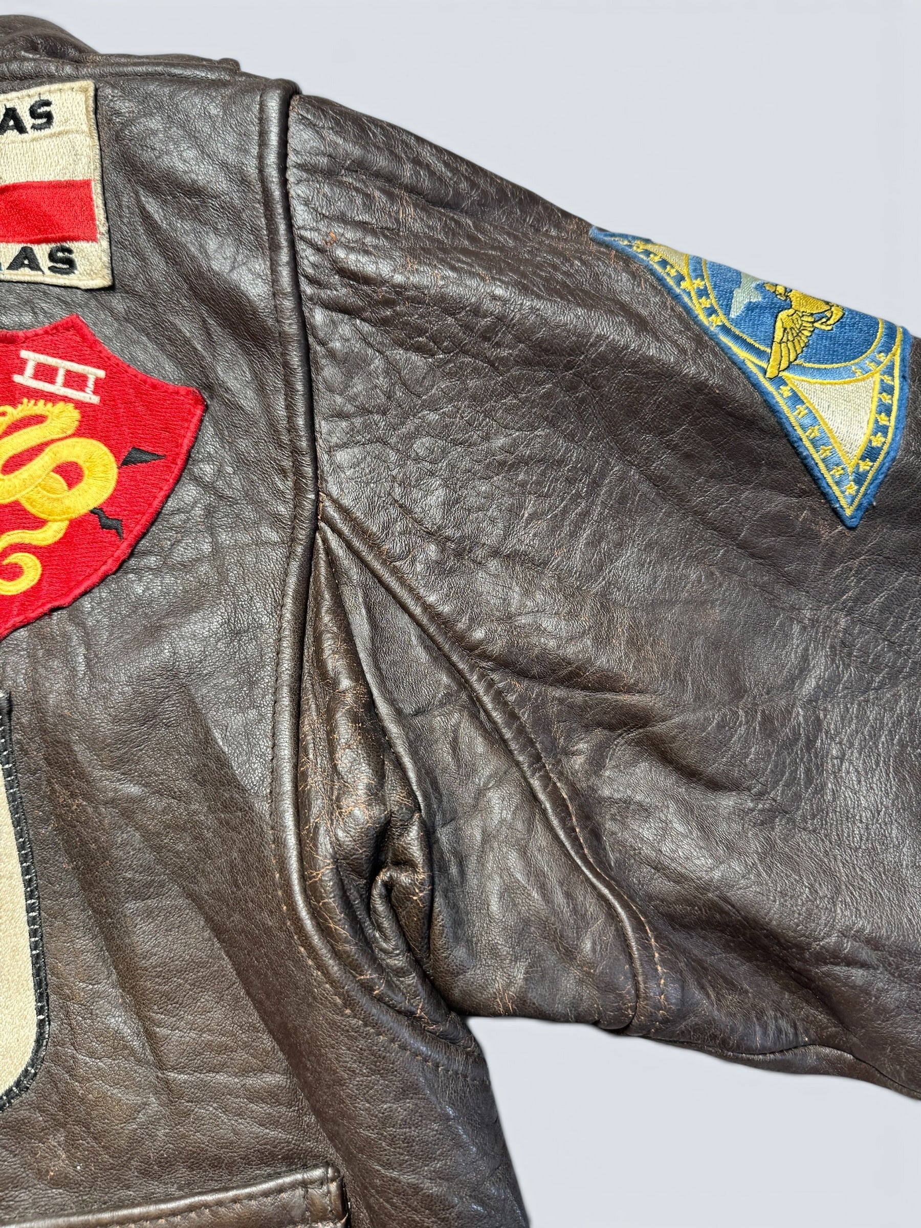 Jacket cuir cowhide flight G-1 Avirex Top Gun usn full patch black vintage 90’s - S/M