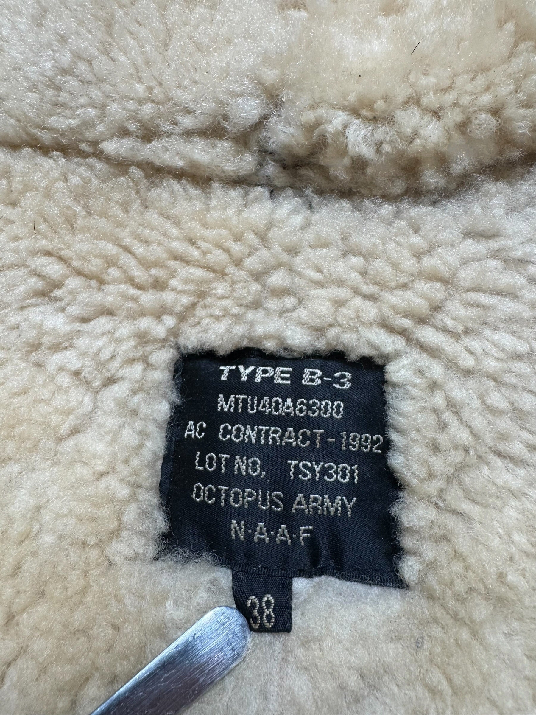 Jacket cuir flight shearling B-3 Octopus Army usaf black vintage 1992 - 38 (S)