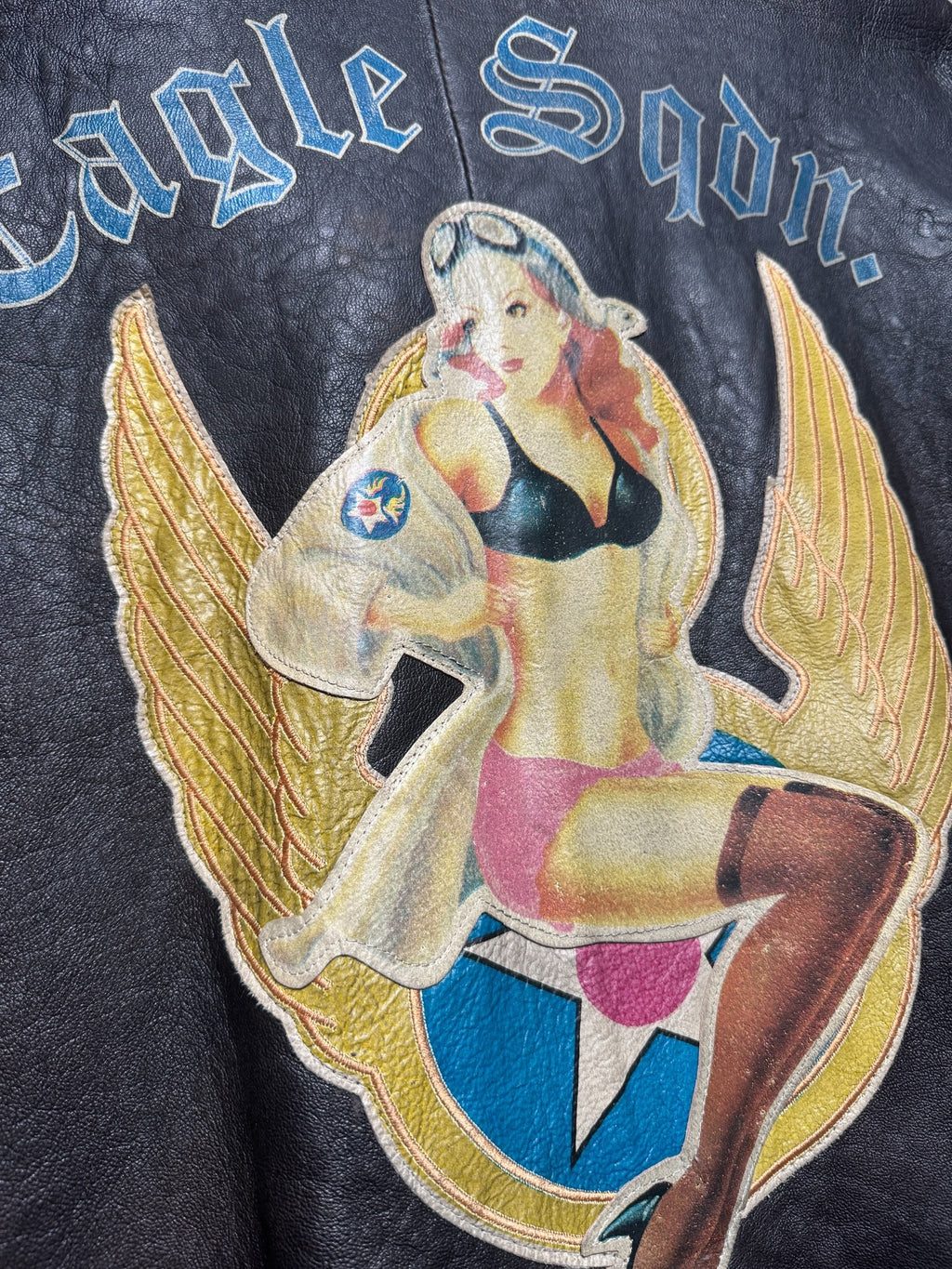 Jacket cuir flight A-2 Avirex usaf England 1941 nose art patch black 90’s - 2XL/3XL