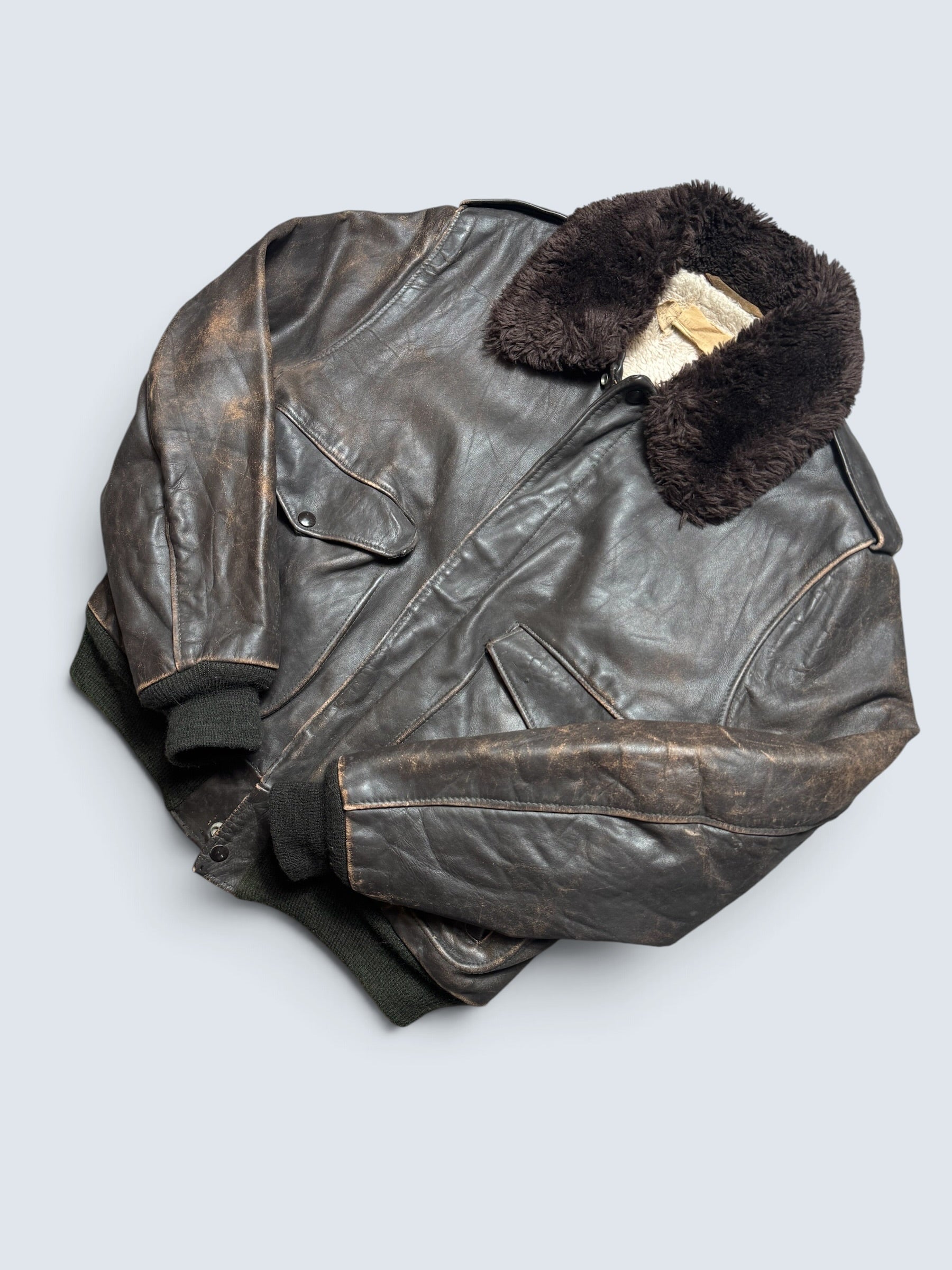 Jacket cuir cowhide flight bomber Schott NYC 674MS made in USA brown early 70’s - 42 (M)