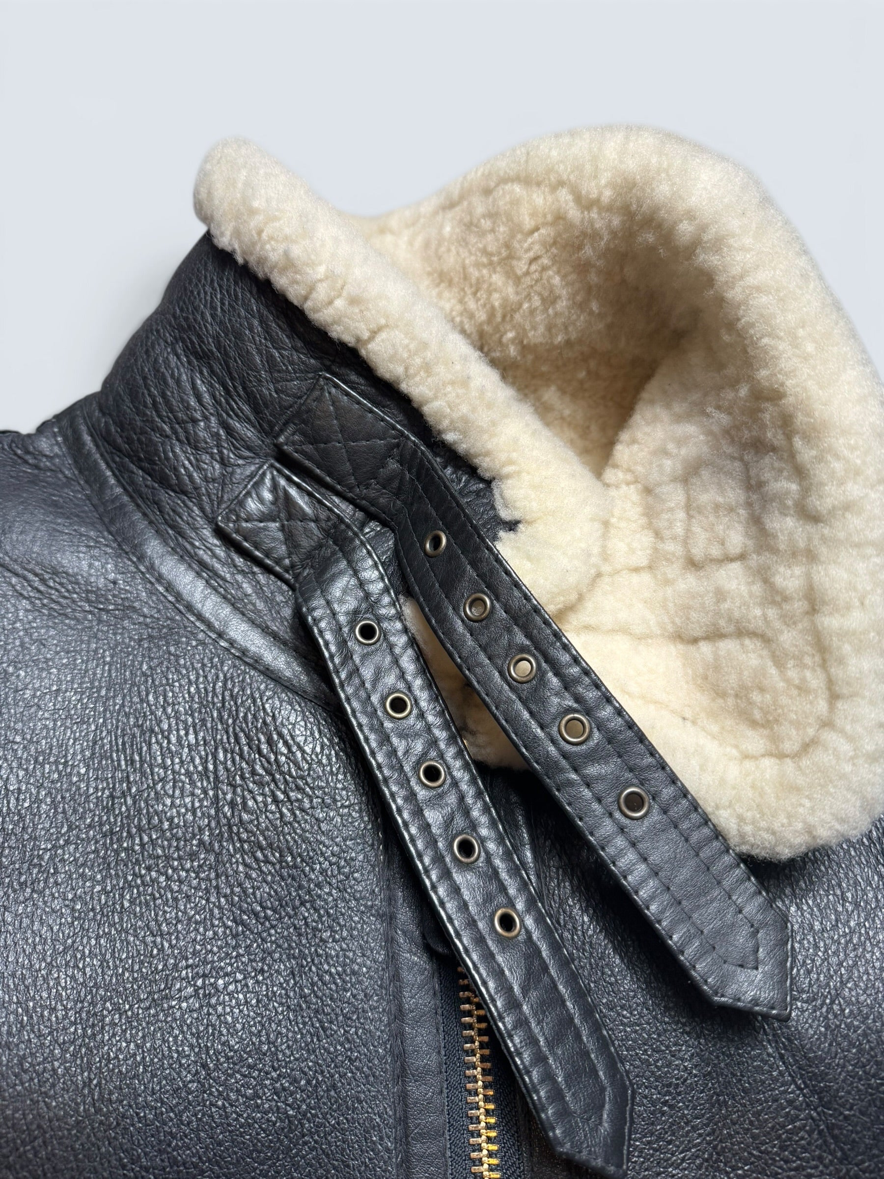 Jacket cuir bomber flight shearling B-3 Wind Armor usaf black vintage 90’s - M