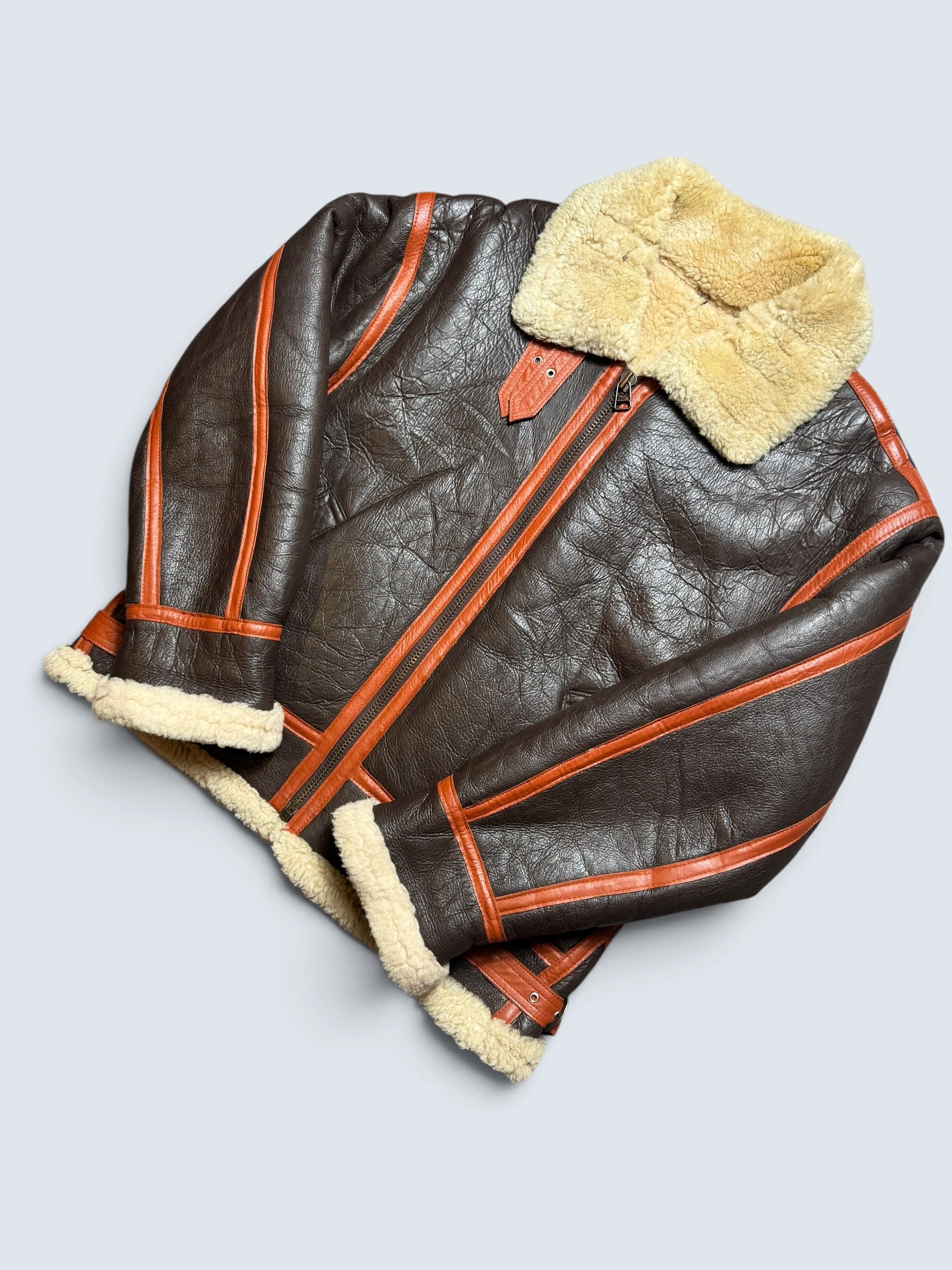Jacket cuir bomber flight shearling aviator B-3 usaf brown vintage 80’s - XL