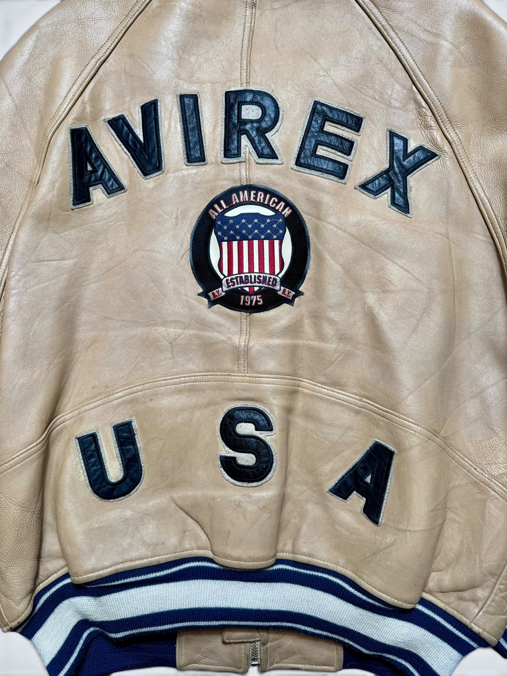 Jacket cuir varsity baseball sport Avirex ltd usa beige vintage 90’s - L