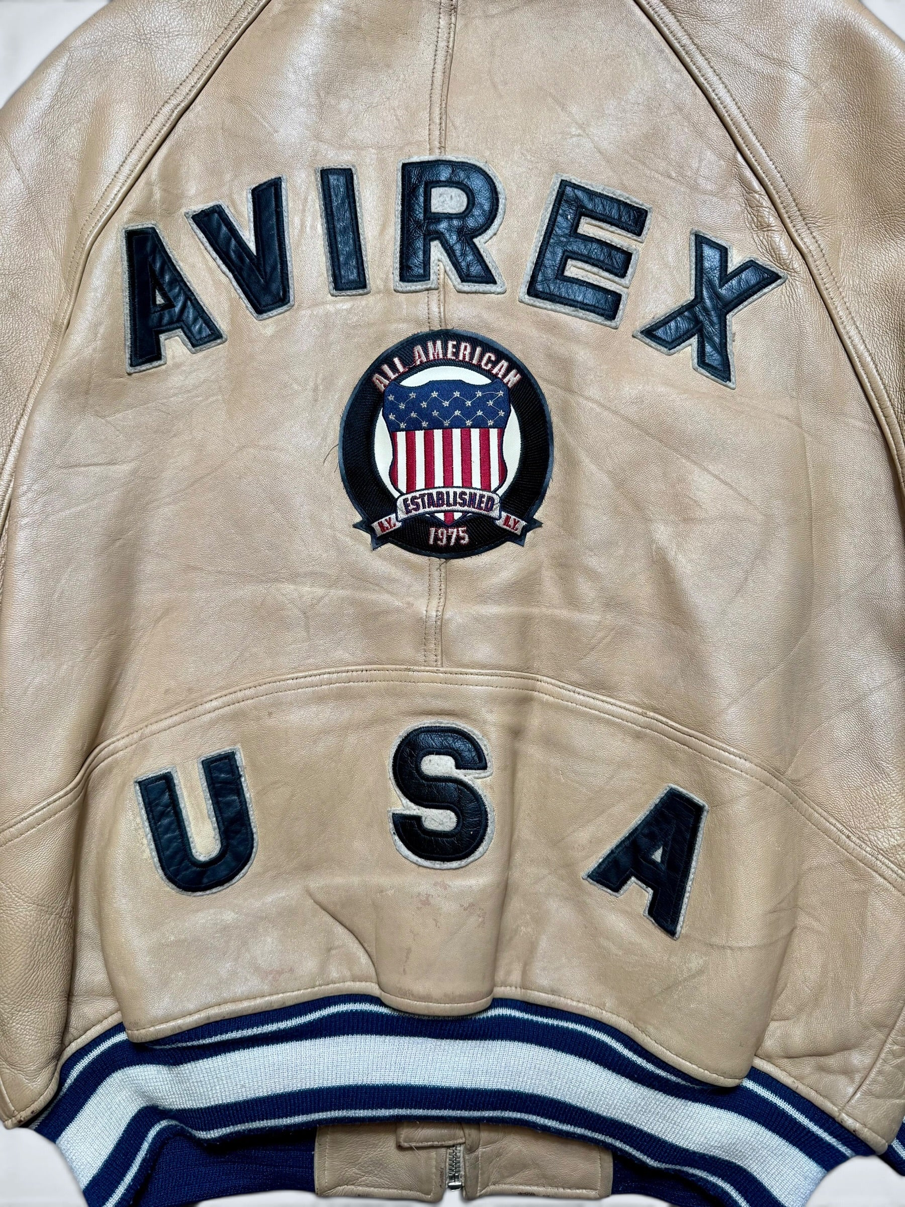 Jacket cuir varsity baseball sport Avirex ltd usa beige vintage 90’s - L