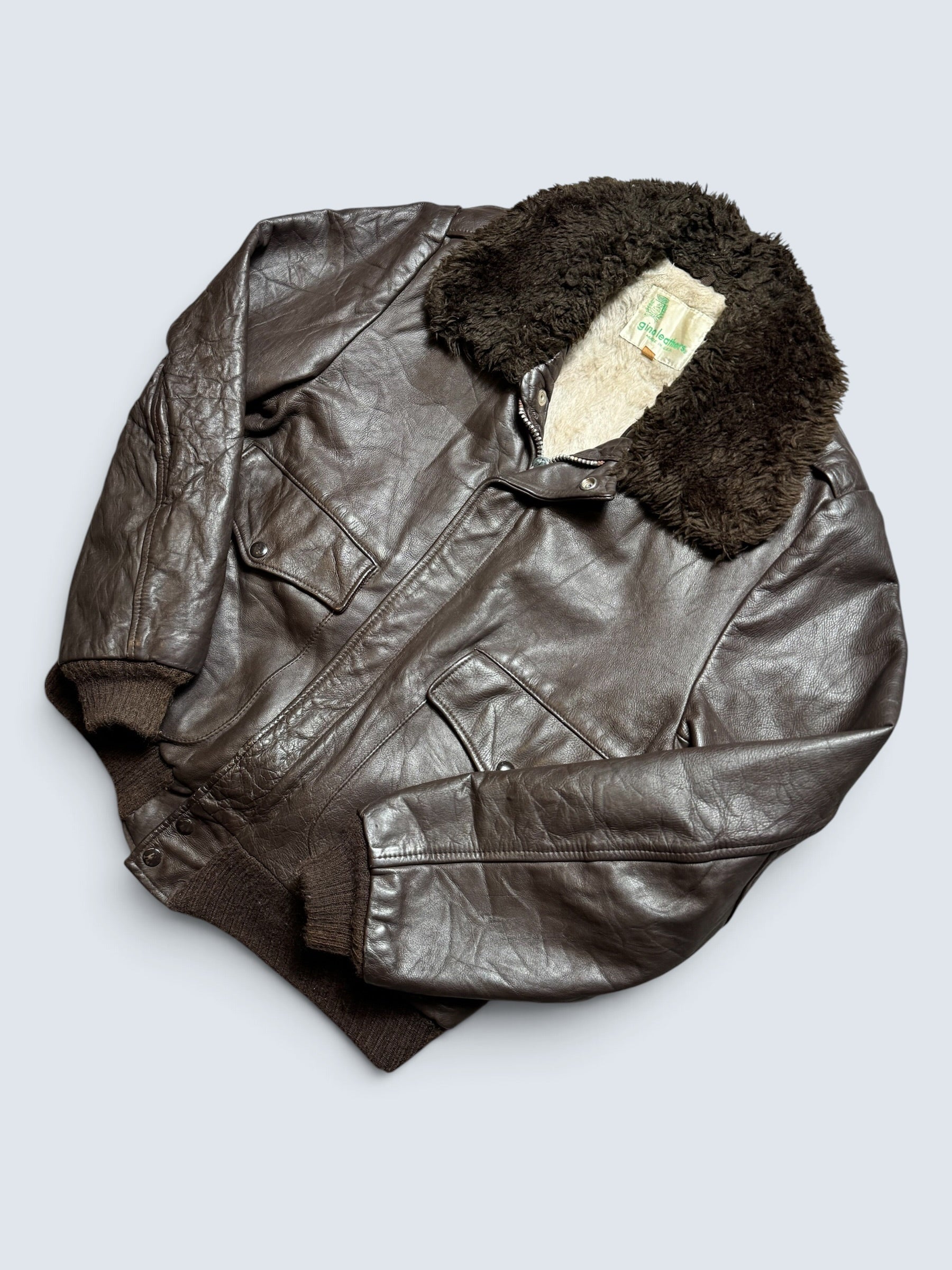 Jacket cuir cowhide flight bomber Gino Leathers made in USA black 70’s - 42 (M)