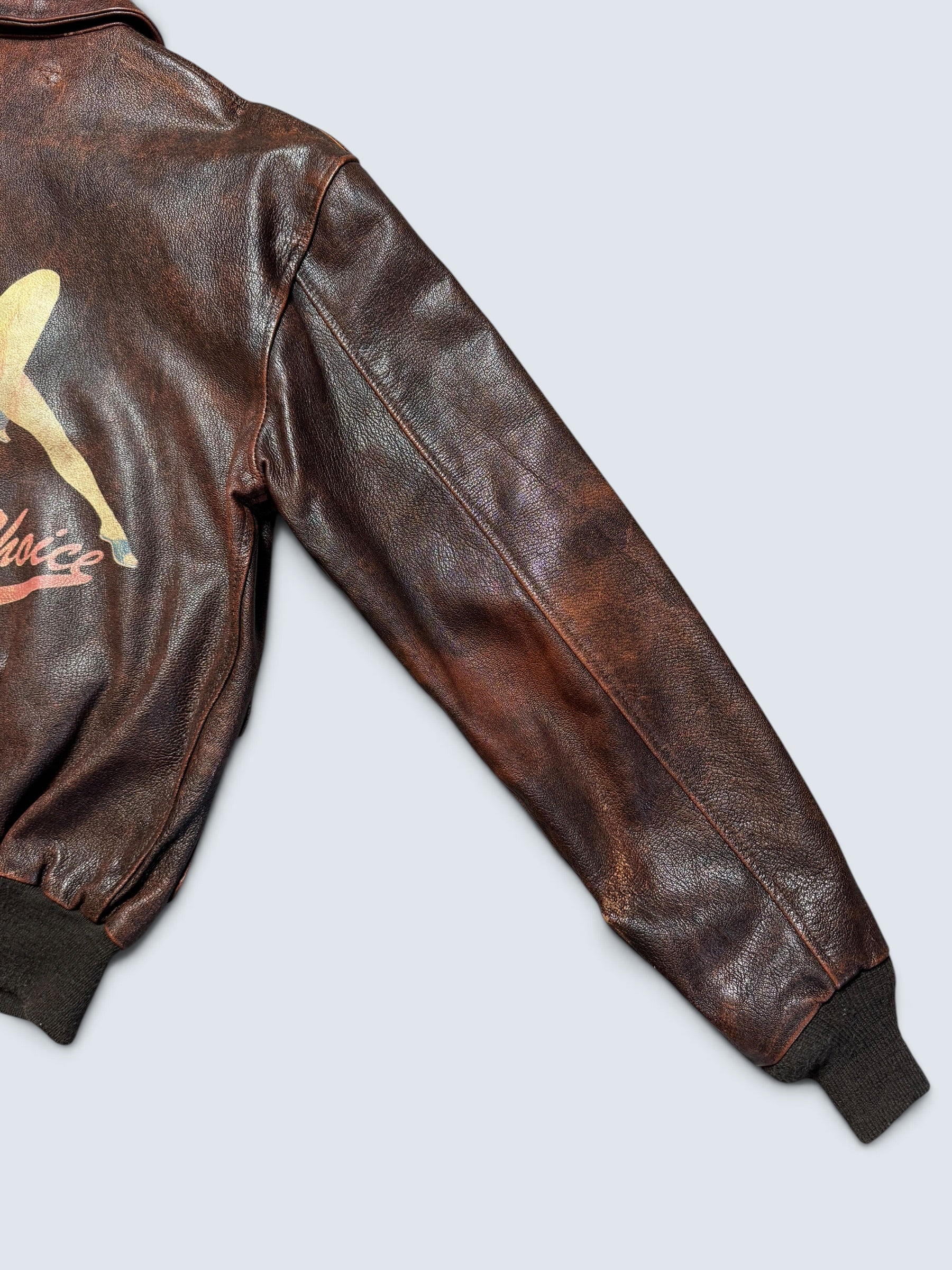 Jacket cuir cowhide flight A-2 Avirex Fielders Choice usaf nose art brown 80’s - 38 (M)